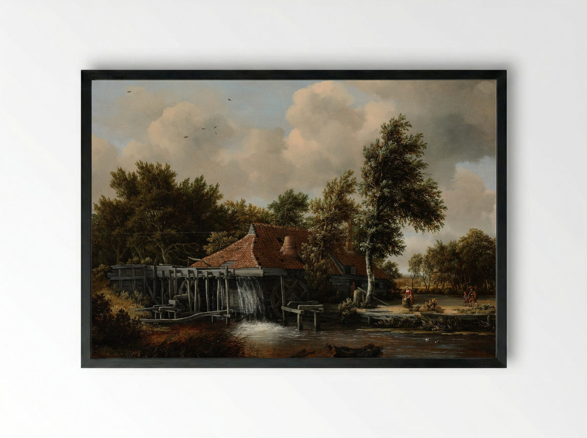 A Watermill - Meindert Hobbema - Framed Print Black