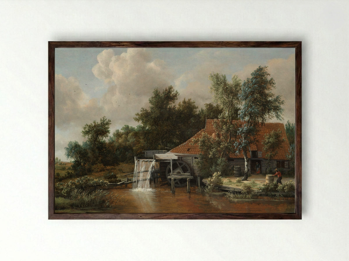 A Watermill - Meindert Hobbema - Framed Print Dark Wood