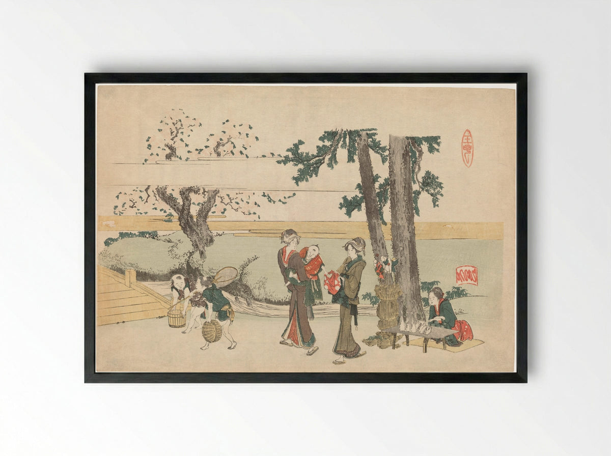 A Wayside Scene (Oji) - Katsushika Hokusai - Framed Print Black