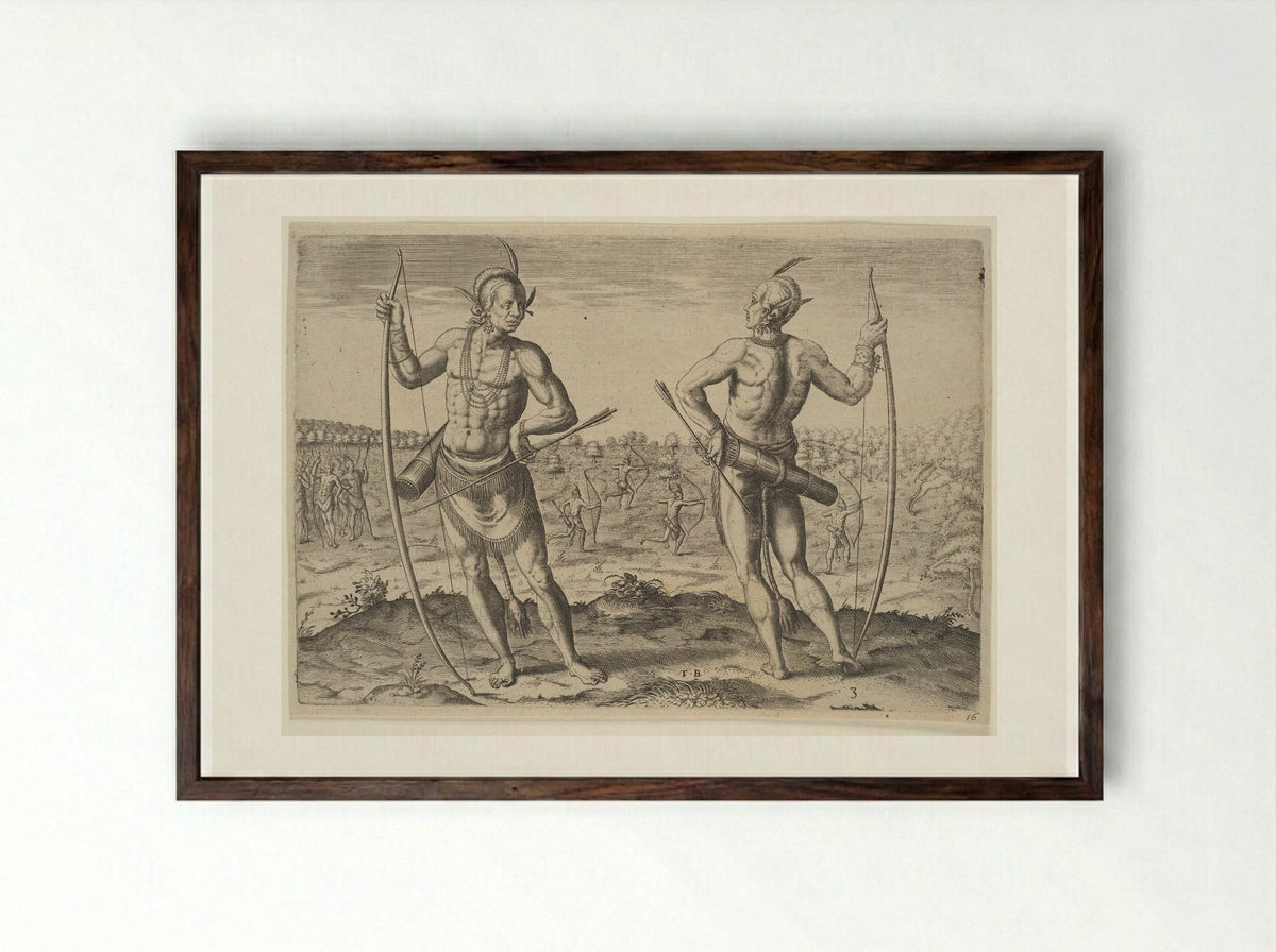 A Weroan or Great Lord of Virginia - Theodor de Bry - Framed Print Dark Wood