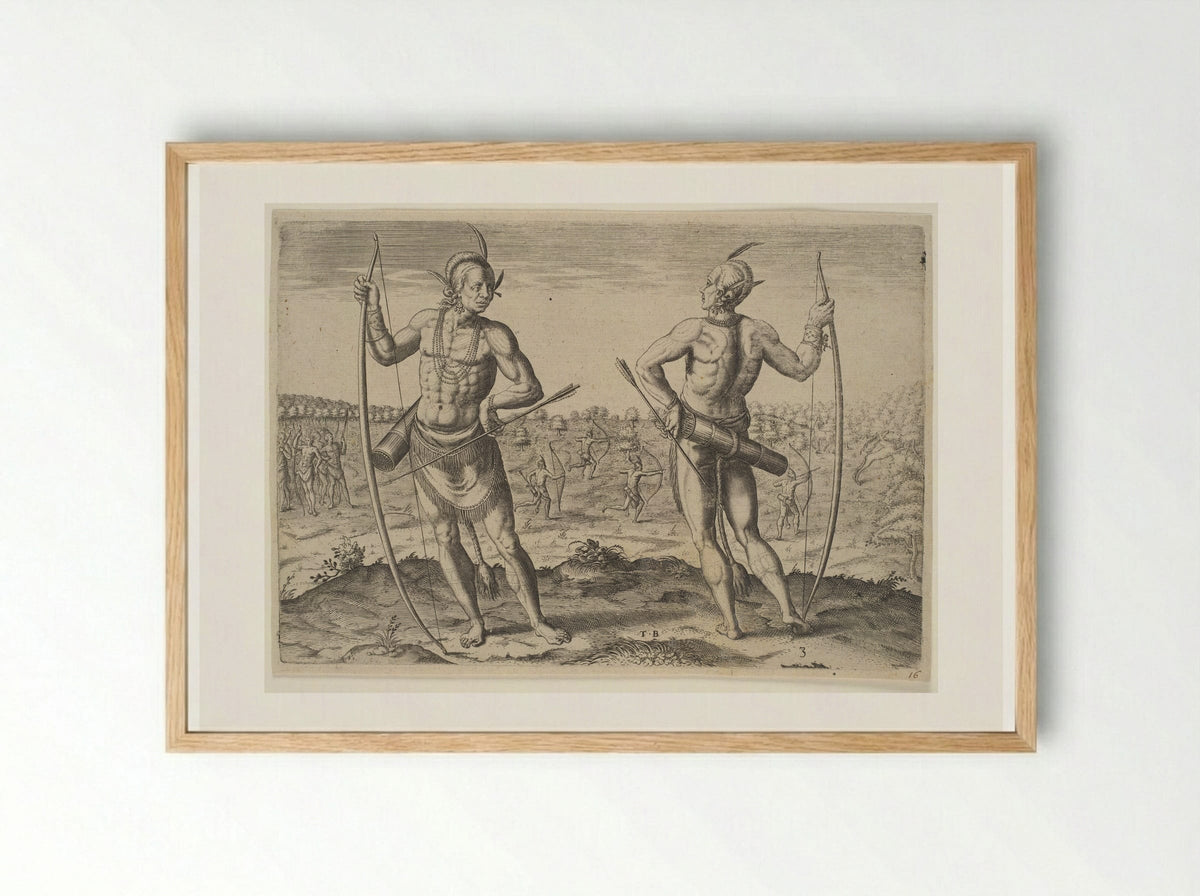 A Weroan or Great Lord of Virginia - Theodor de Bry - Framed Print Wood