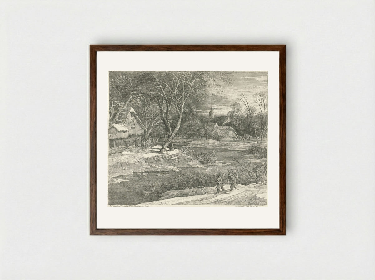 A Winter Landscape - Matthijs van Plattenberg - Framed Print Dark Wood