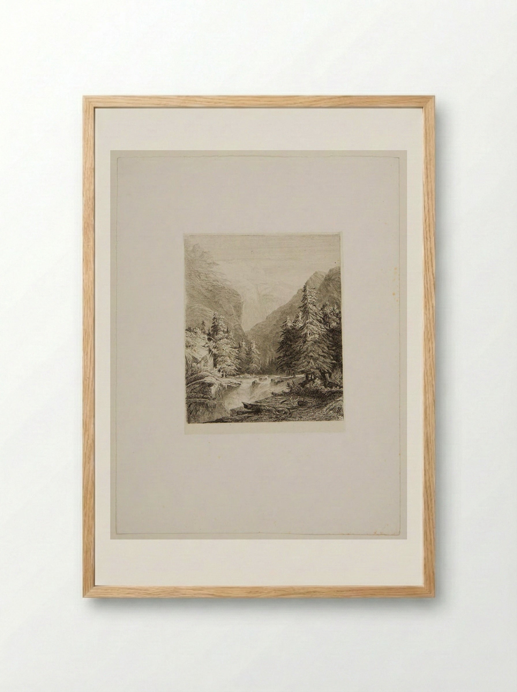 A Winter Scene with Stream and Snowy Fir Trees - Alexandre Calame - Framed Print Wood