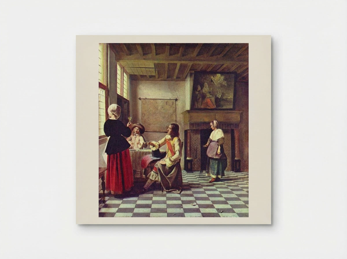 A Woman Drinking with Two Men - Pieter de Hooch - Poster