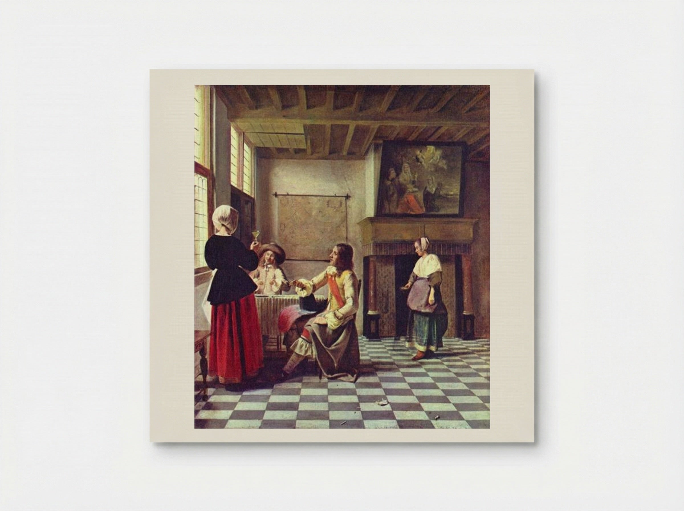 A Woman Drinking with Two Men - Pieter de Hooch - Poster