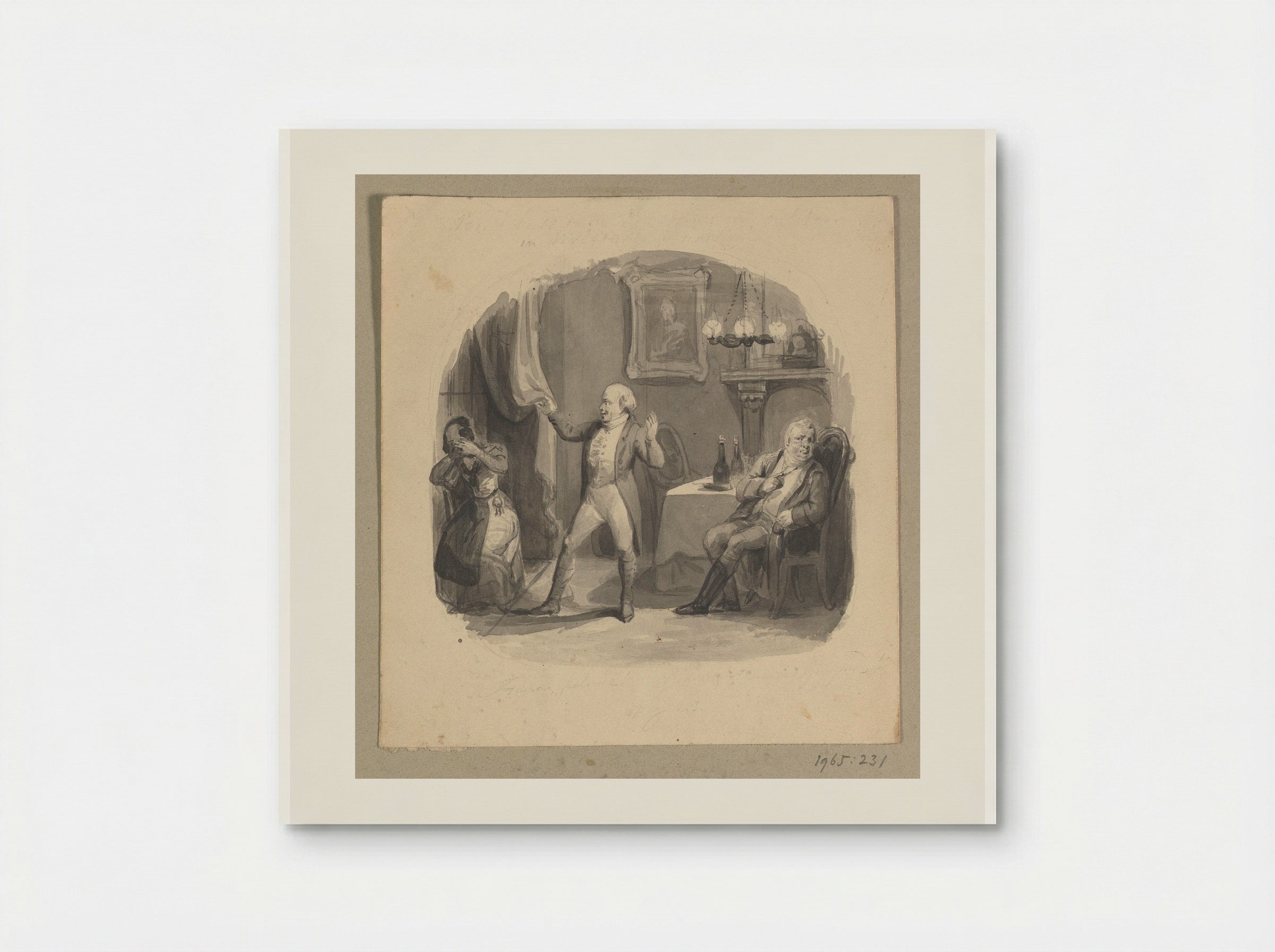 A Woman Eavesdropping Behind a Curtain Discovered by Two Men - Johann Wilhelm Kaiser (I) - Poster