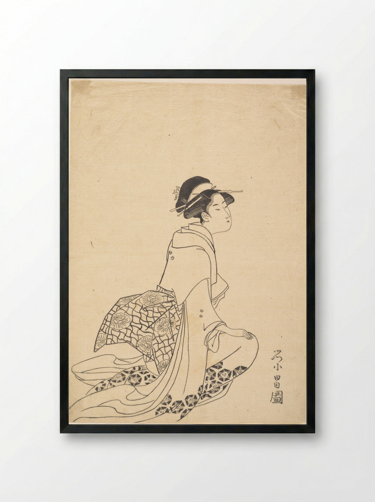 A Woman Kneeling - Chōkōsai Eishō - Framed Print Black