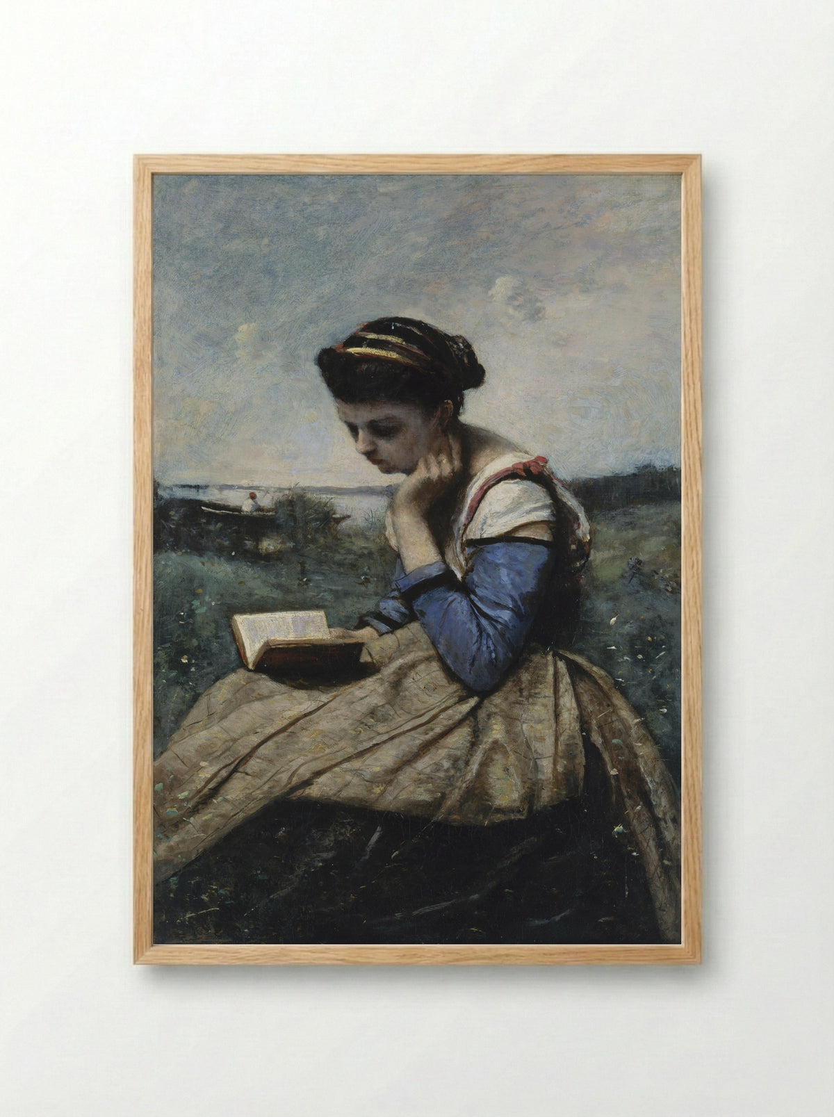 A Woman Reading - Jean-Baptiste-Camille Corot - Framed Print Wood