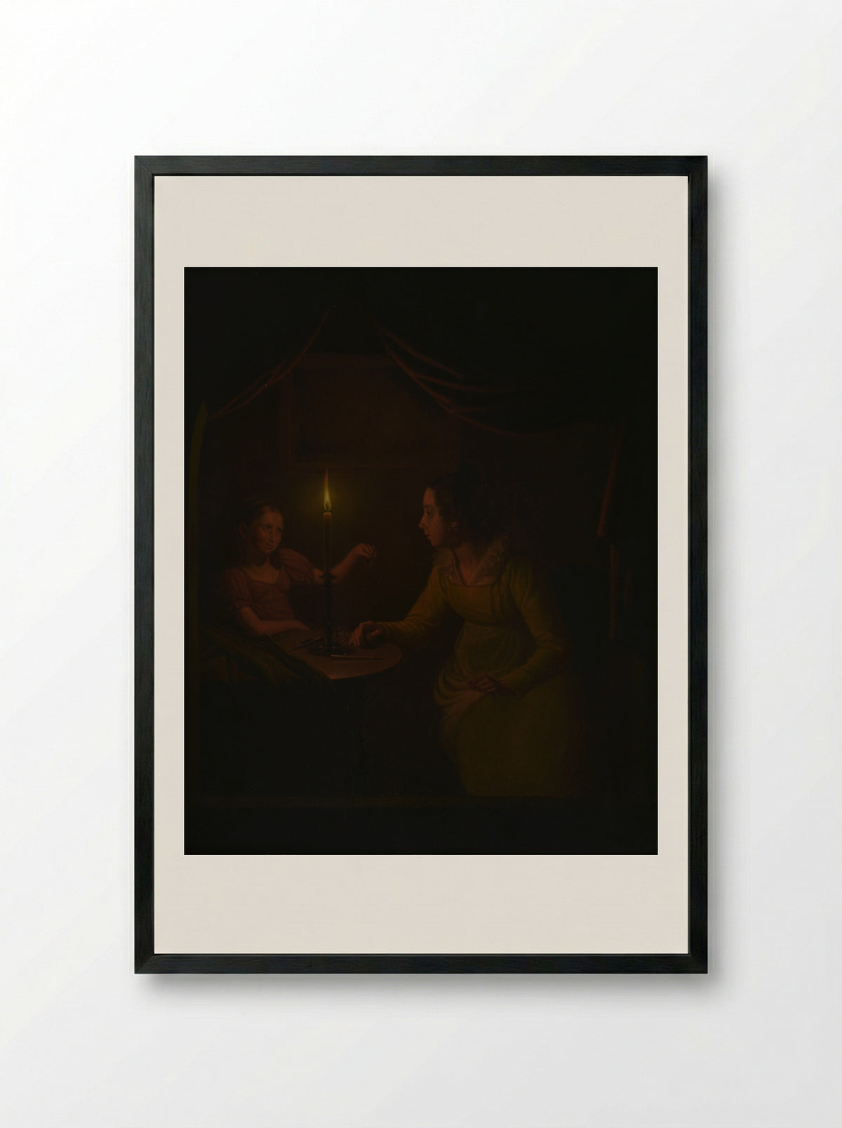 A Woman and a Child by Candlelight - Michiel Versteegh - Framed Print Black