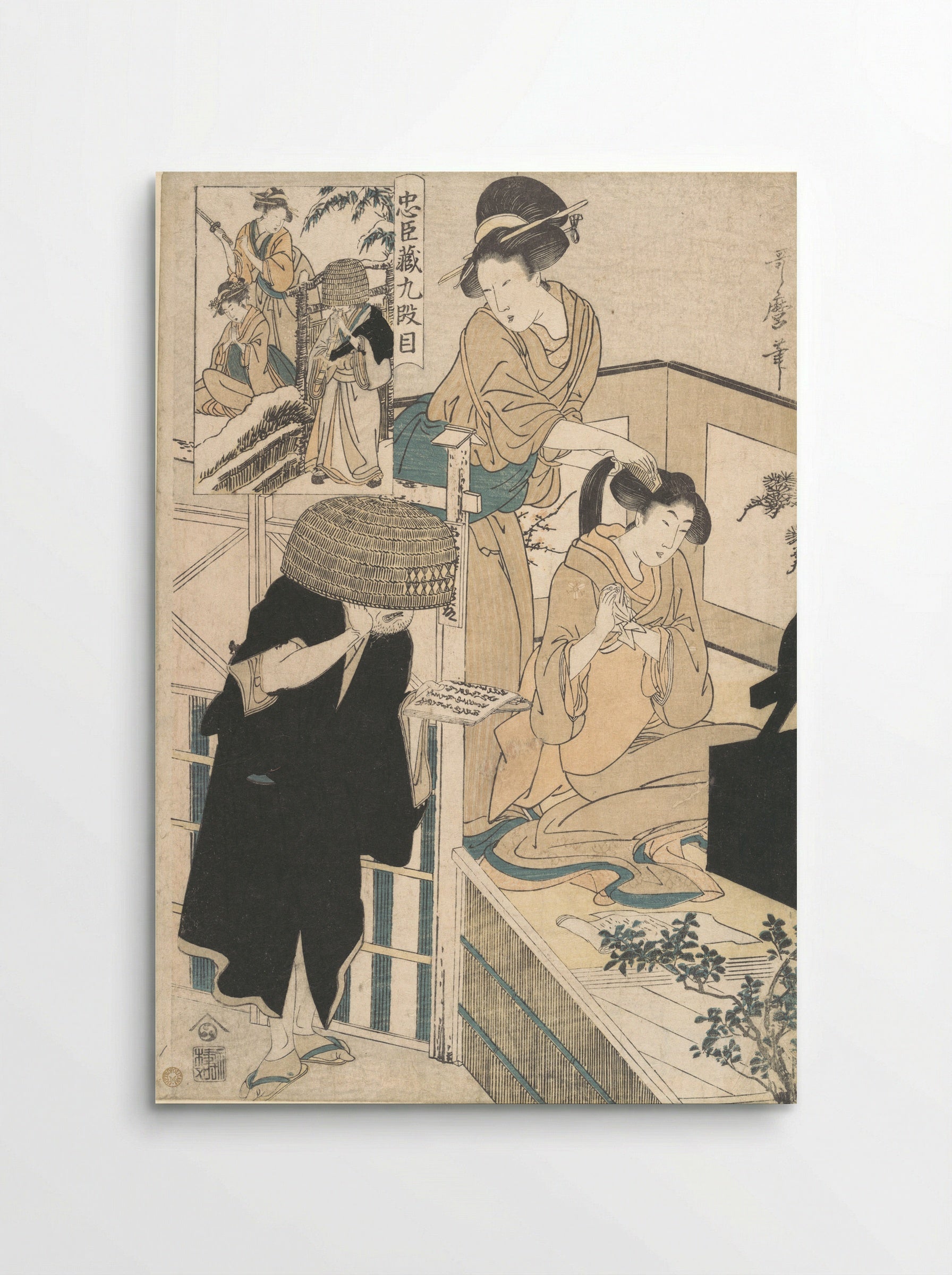 A Woman at Her Toilet Seated before a Mirror, Having Her Hair Combed by a Kameyui (Woman Hairdresser) - Kitagawa Utamaro - Poster