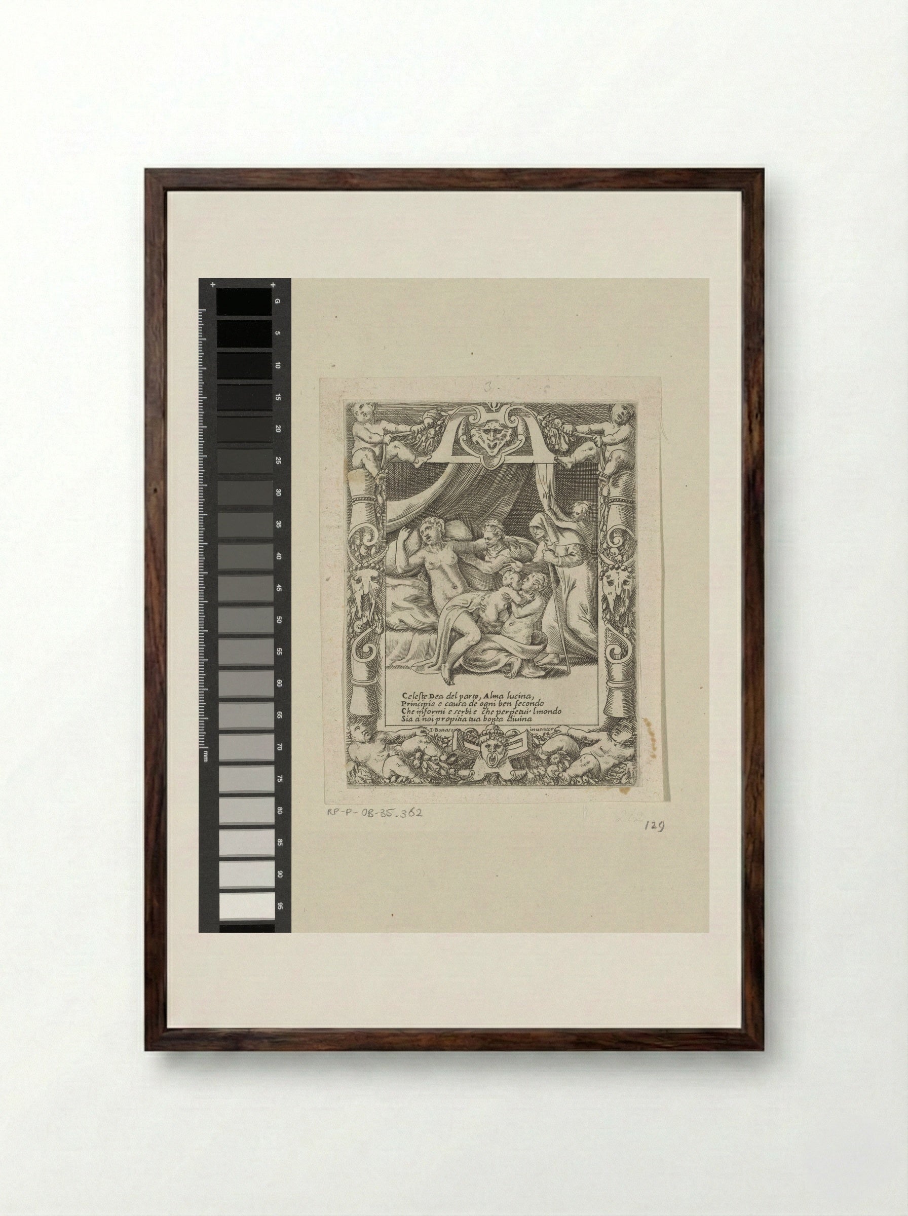 A Woman in Labour Calling for the Help of Juno Lucina - Giulio Bonasone - Framed Print Dark Wood