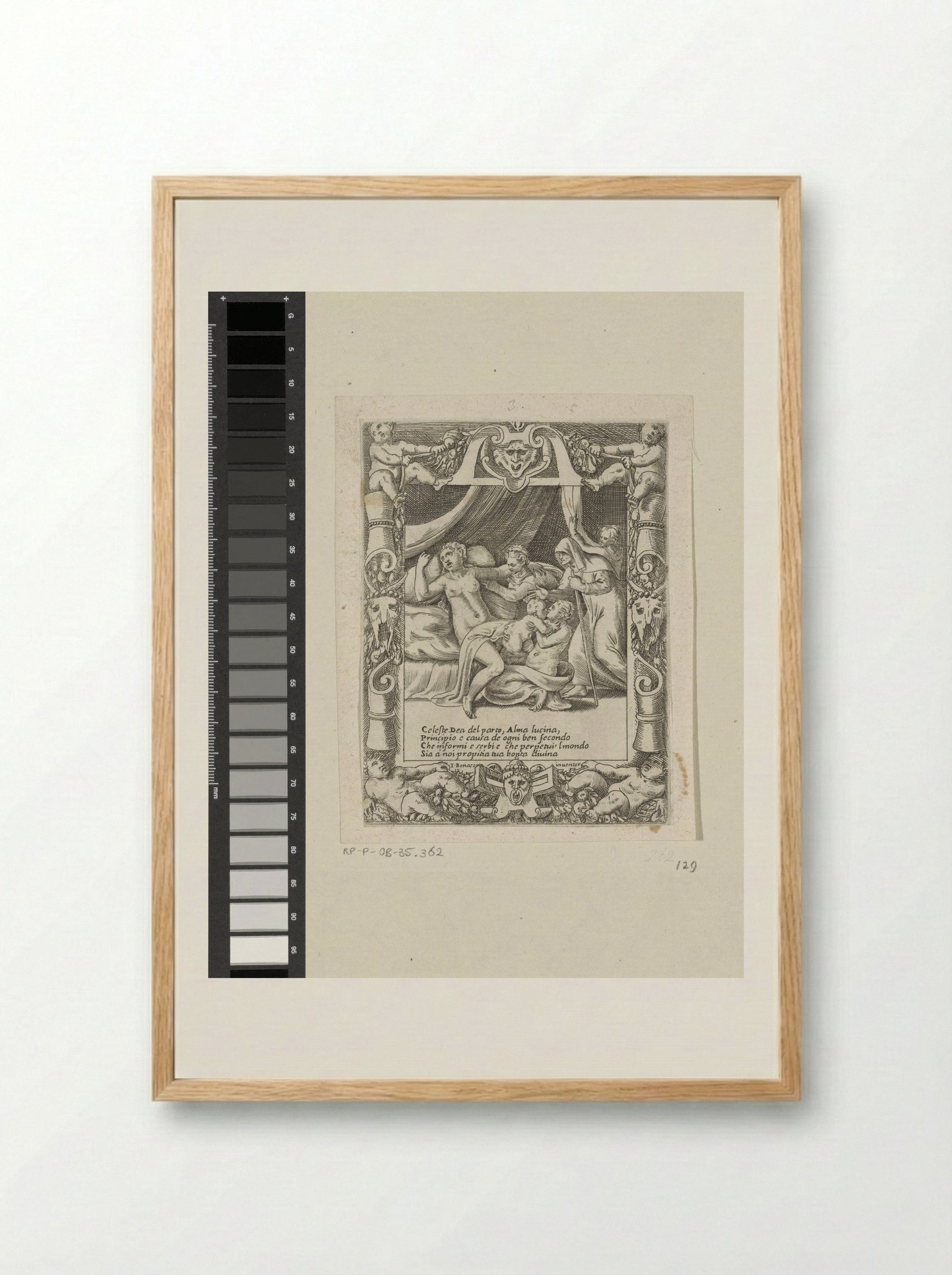 A Woman in Labour Calling for the Help of Juno Lucina - Giulio Bonasone - Framed Print Wood