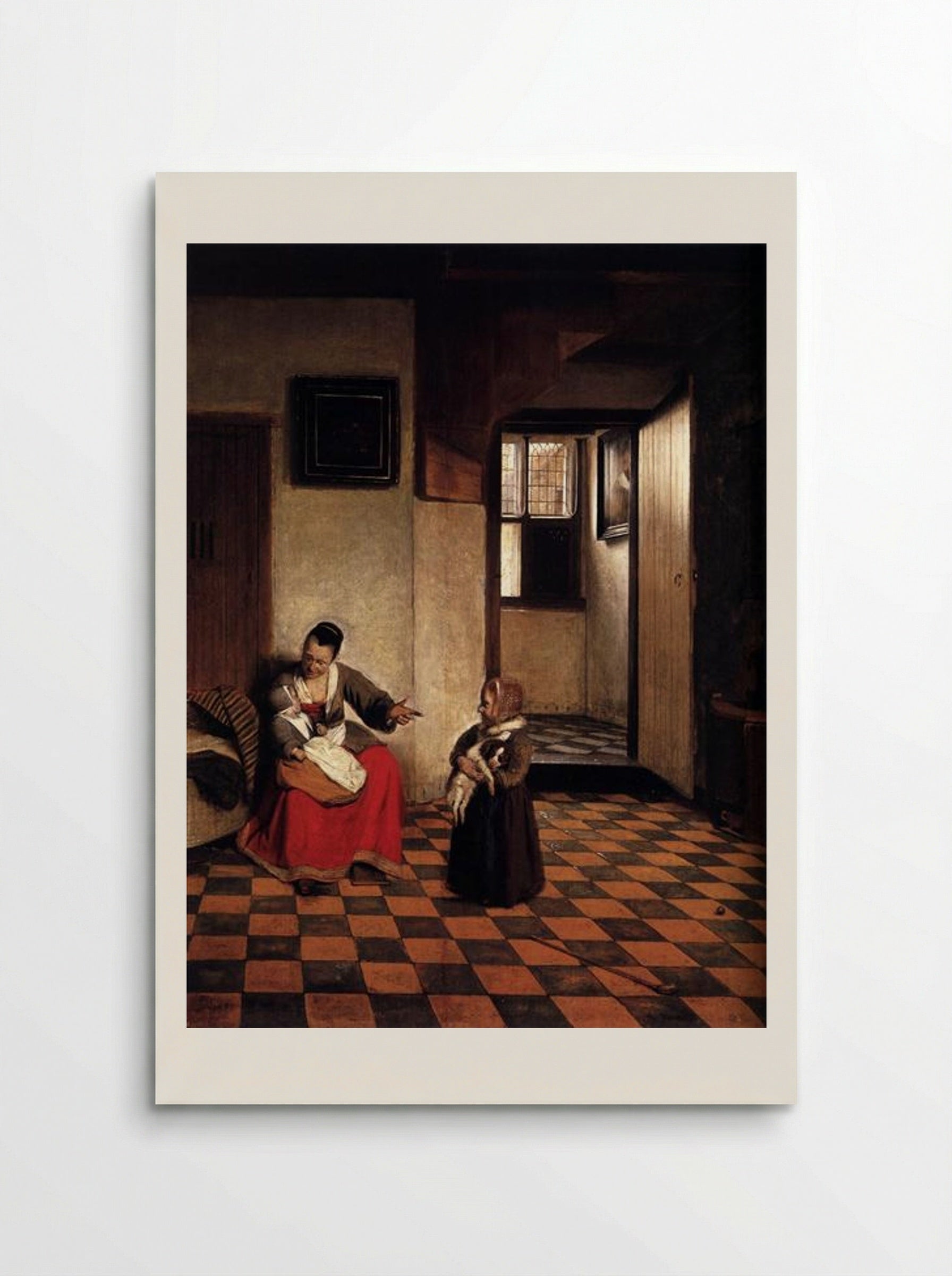 A Woman with a Baby in Her Lap, and a Small Child - Pieter de Hooch - Poster