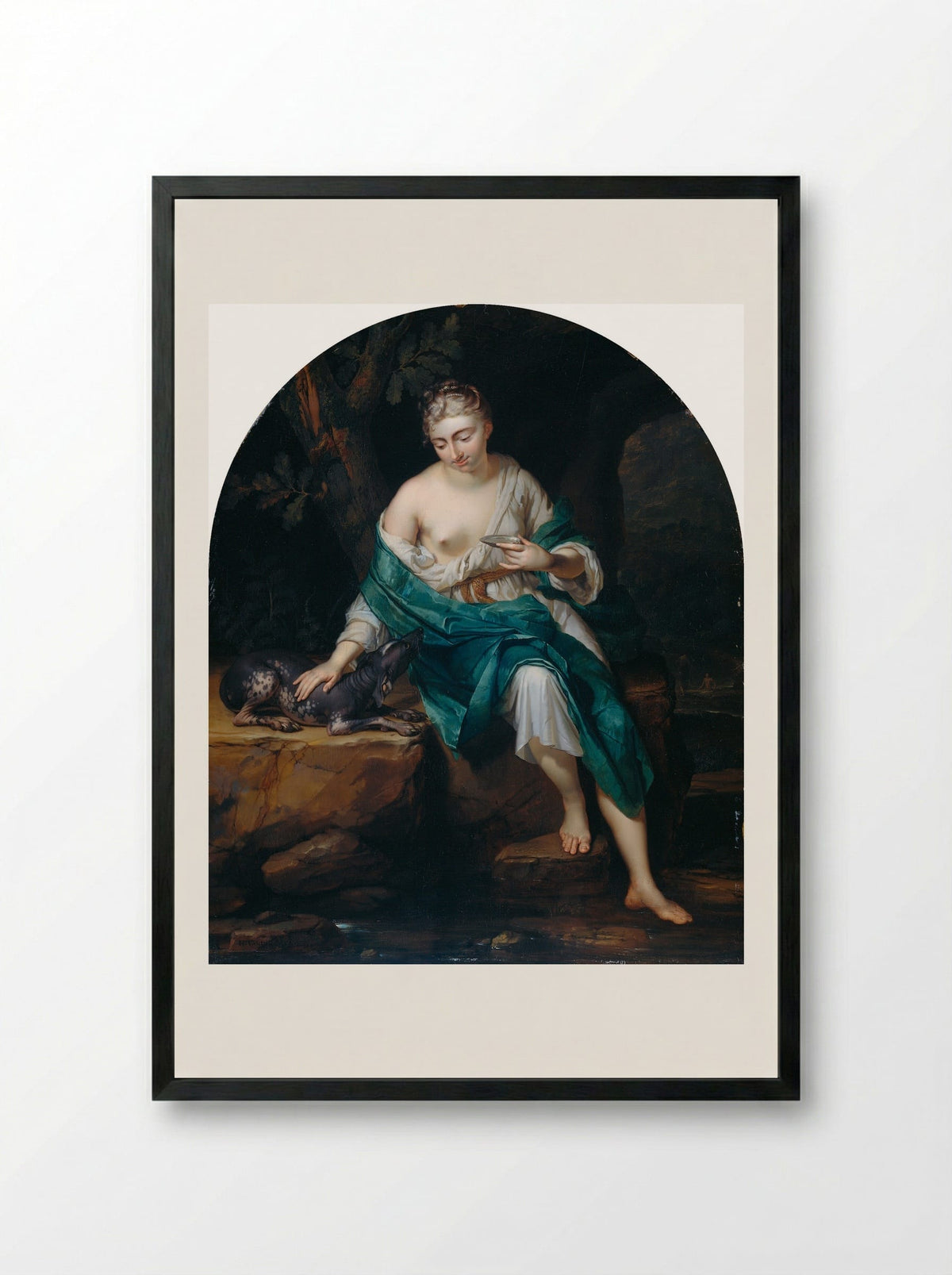 A Woman with a Dog - Herman van der Mijn - Framed Print Black