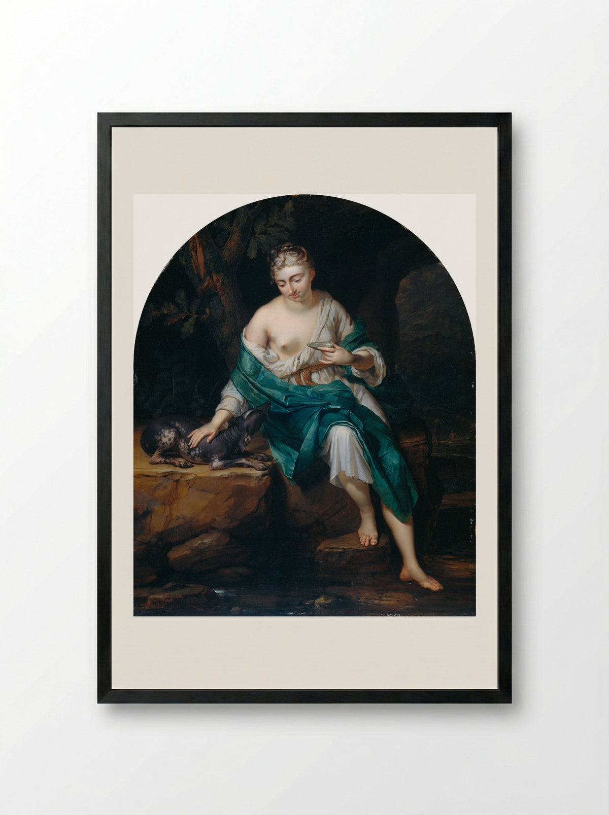 A Woman with a Dog - Herman van der Mijn - Framed Print Black