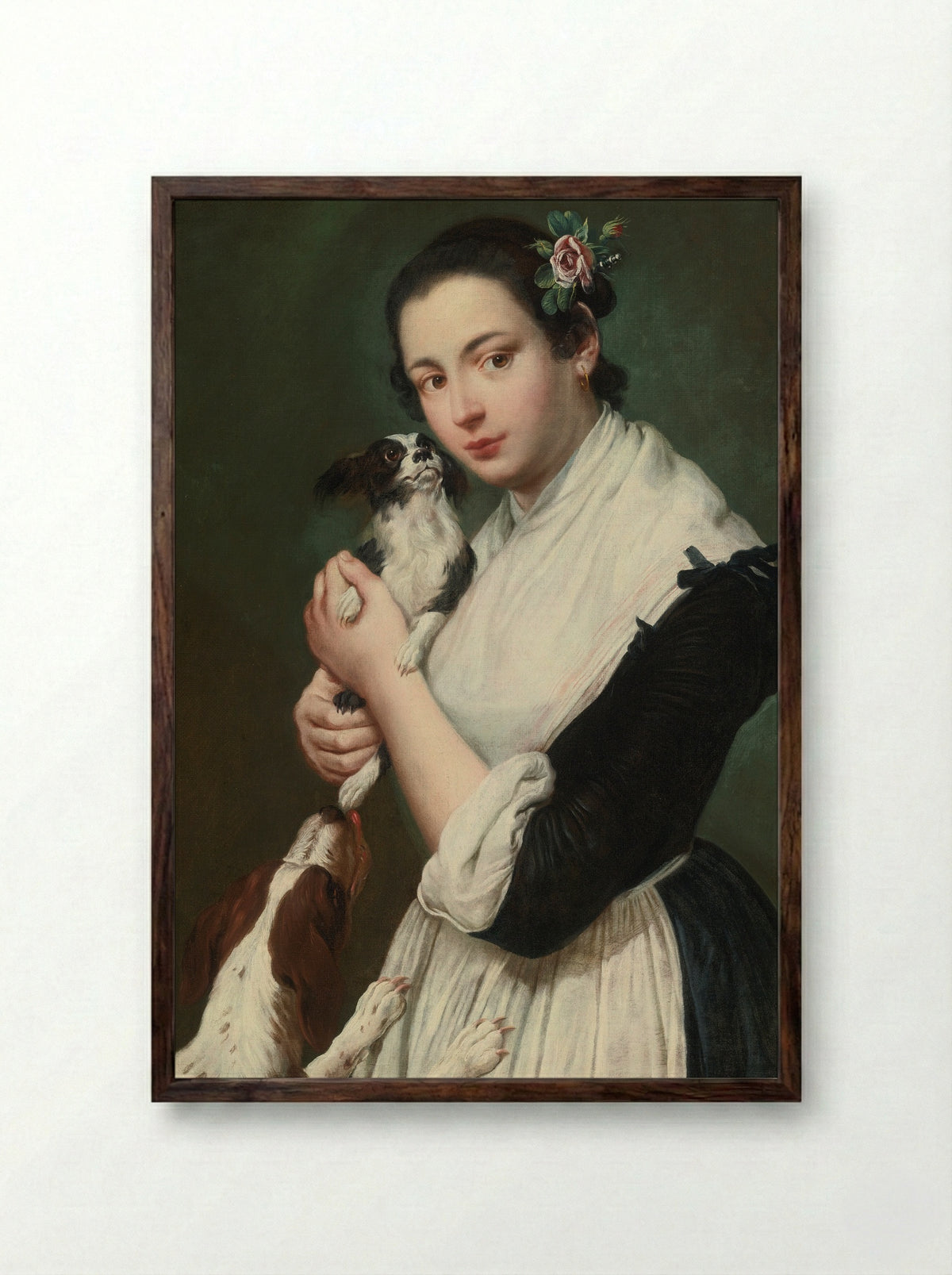 A Woman with a Dog - Giacomo Ceruti - Framed Print Dark Wood