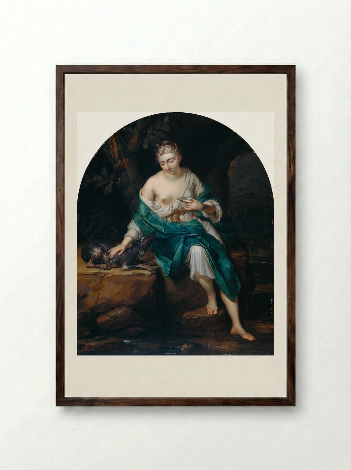 A Woman with a Dog - Herman van der Mijn - Framed Print Dark Wood