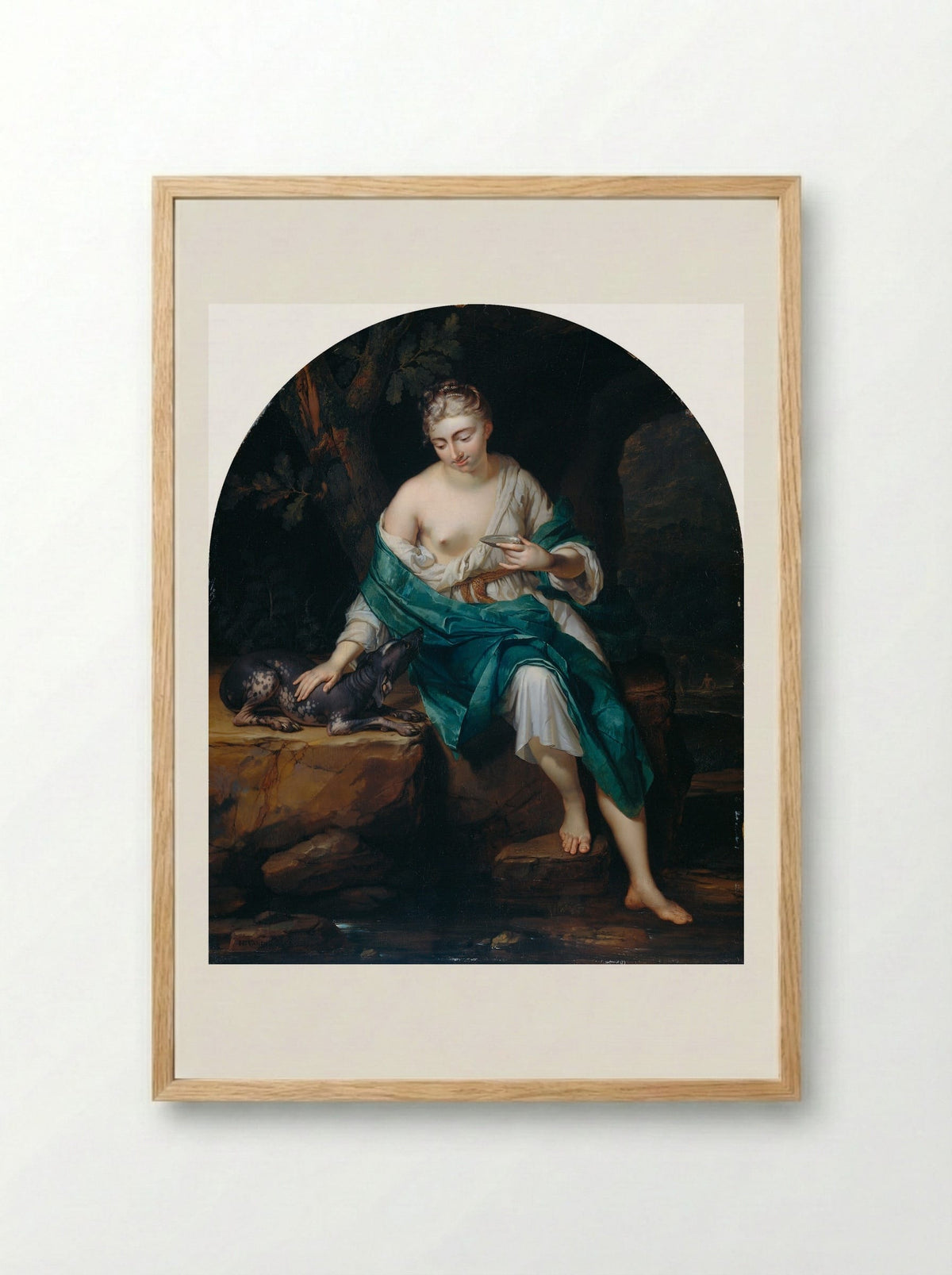 A Woman with a Dog - Herman van der Mijn - Framed Print Wood
