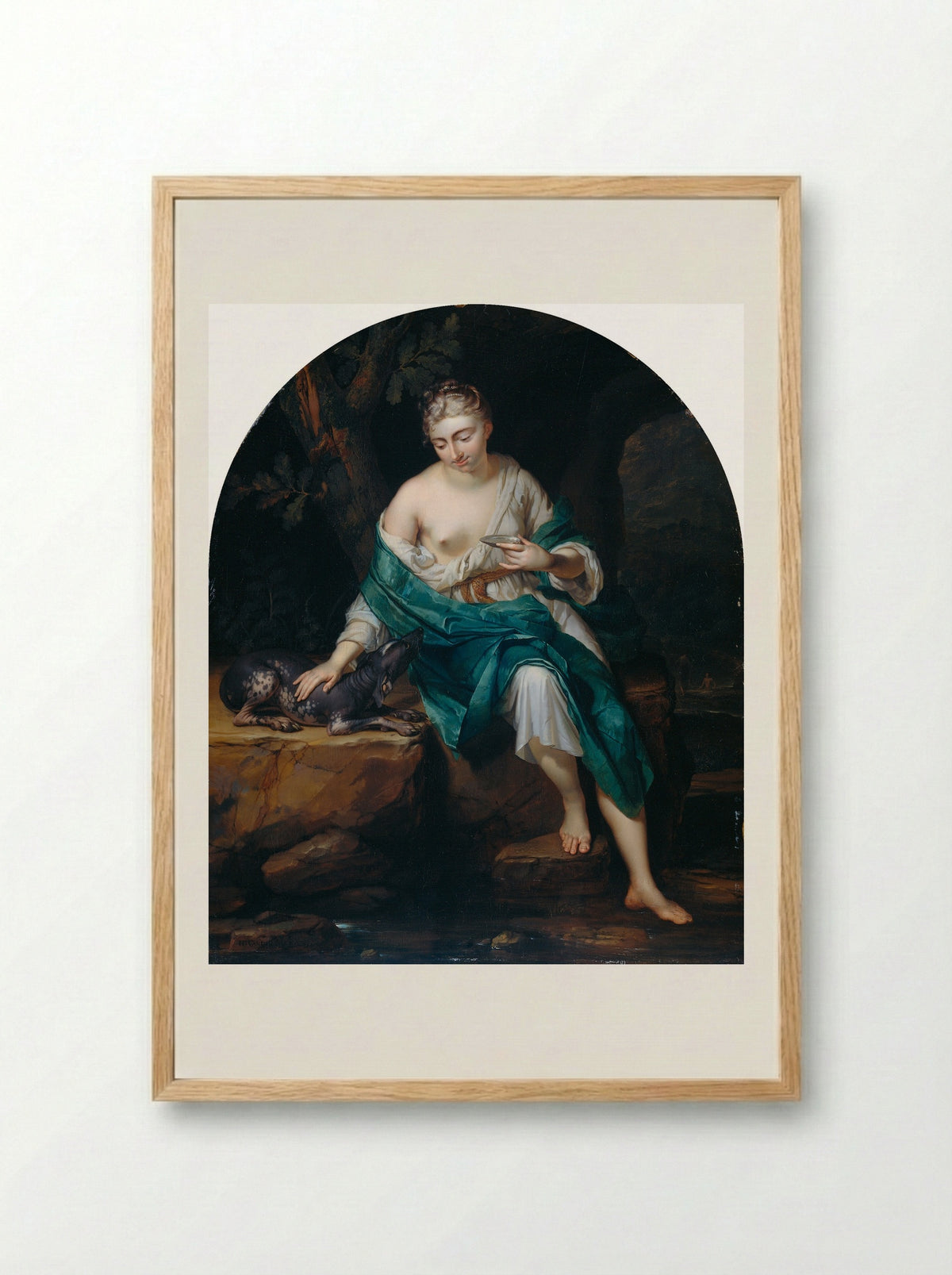 A Woman with a Dog - Herman van der Mijn - Framed Print Wood