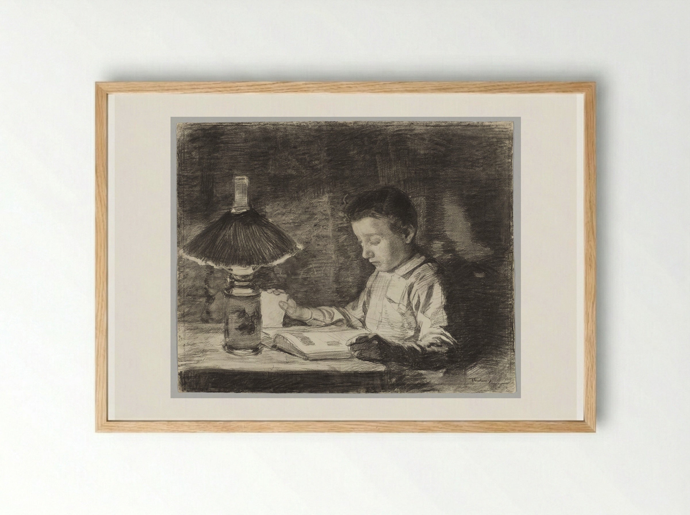 A Young Boy Reading at Night - Willem Bastiaan Tholen - Framed Print Wood
