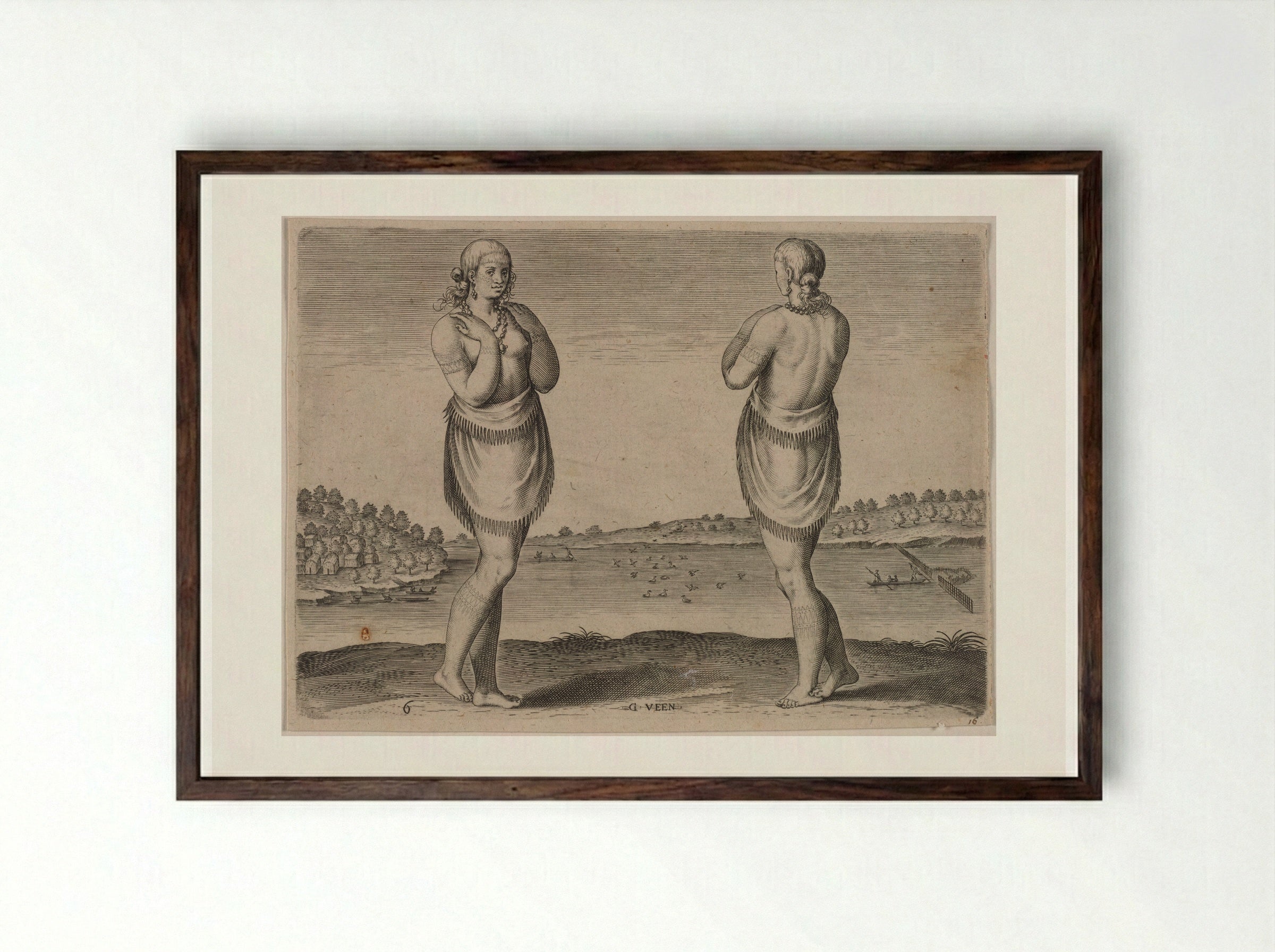 A Young, Genteel Woman, Daughter of Secota - Theodor de Bry - Framed Print Dark Wood