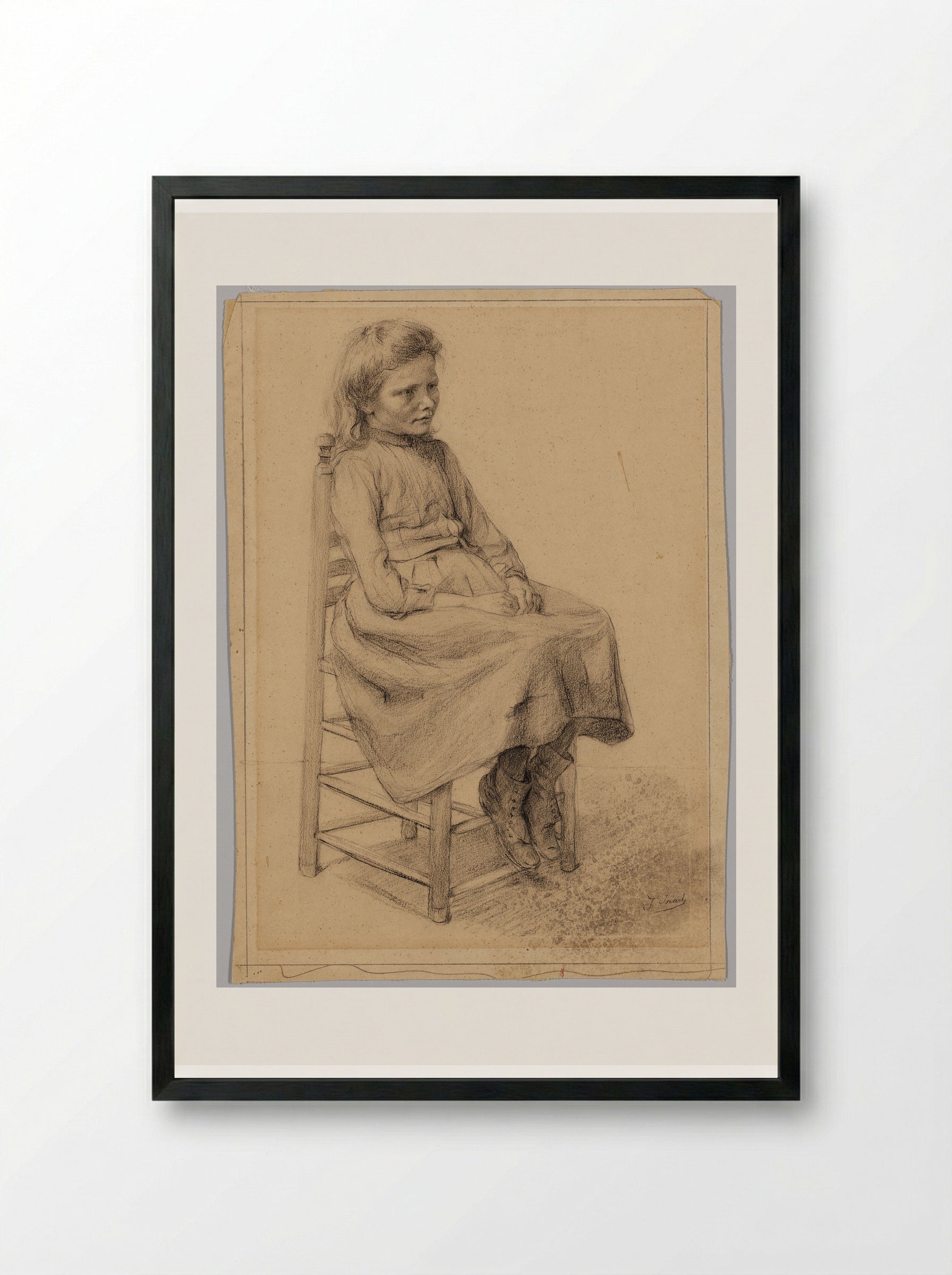 A Young Girl Sitting on a Chair - Jozef Israëls - Framed Print Black