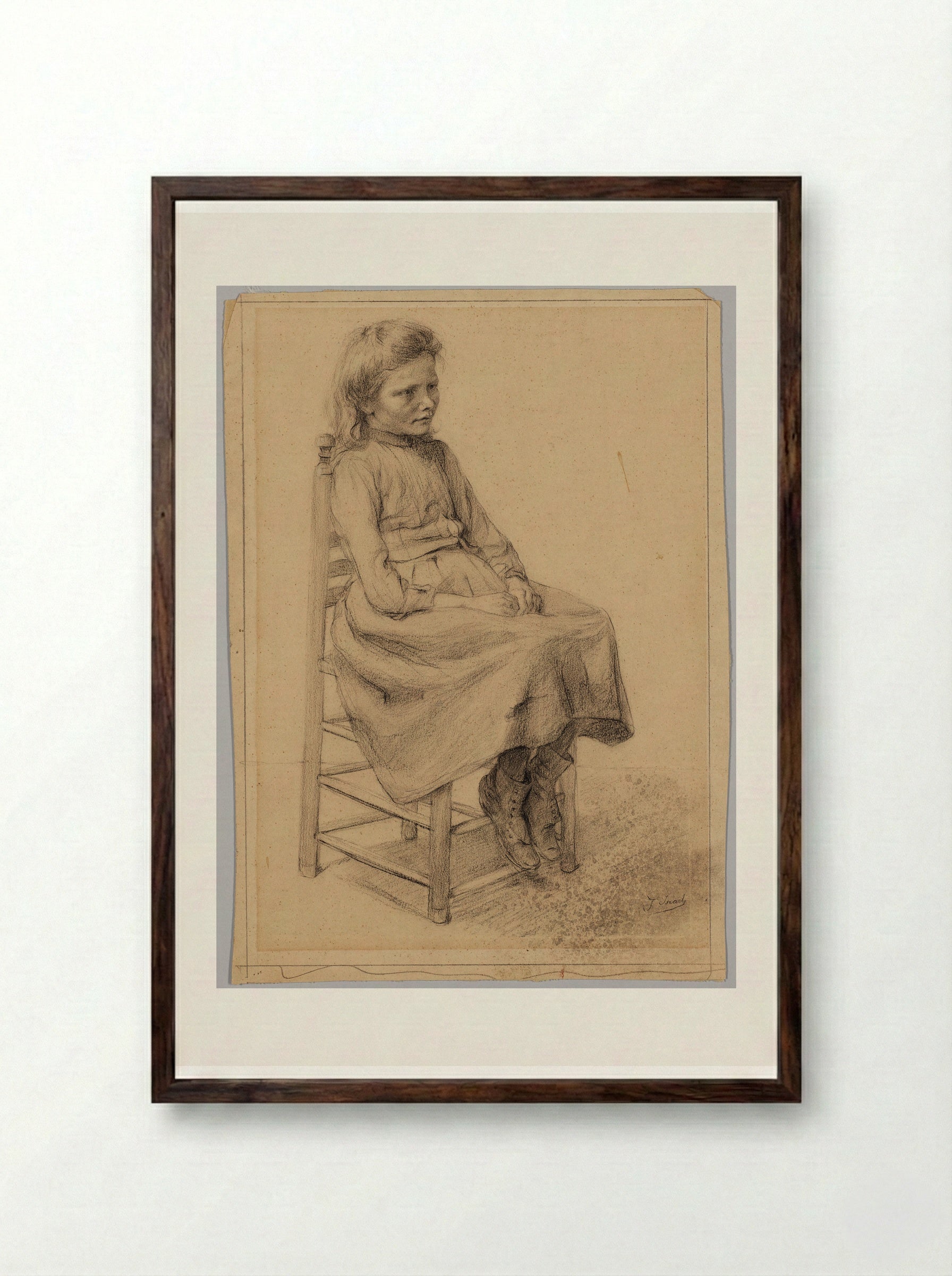 A Young Girl Sitting on a Chair - Jozef Israëls - Framed Print Dark Wood