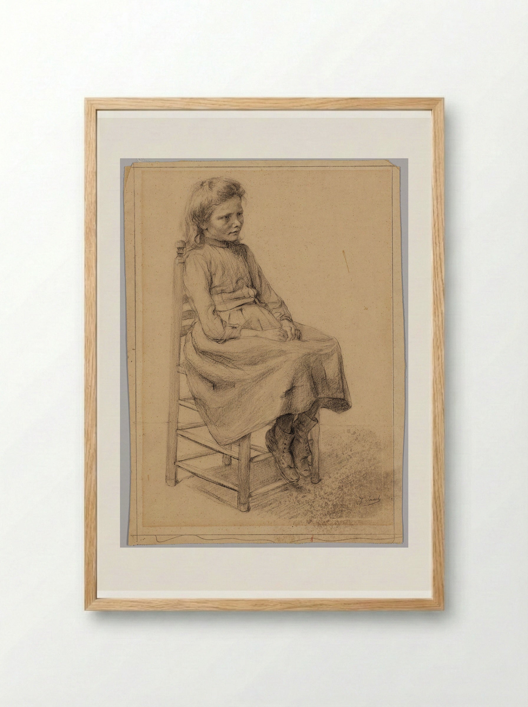 A Young Girl Sitting on a Chair - Jozef Israëls - Framed Print Wood