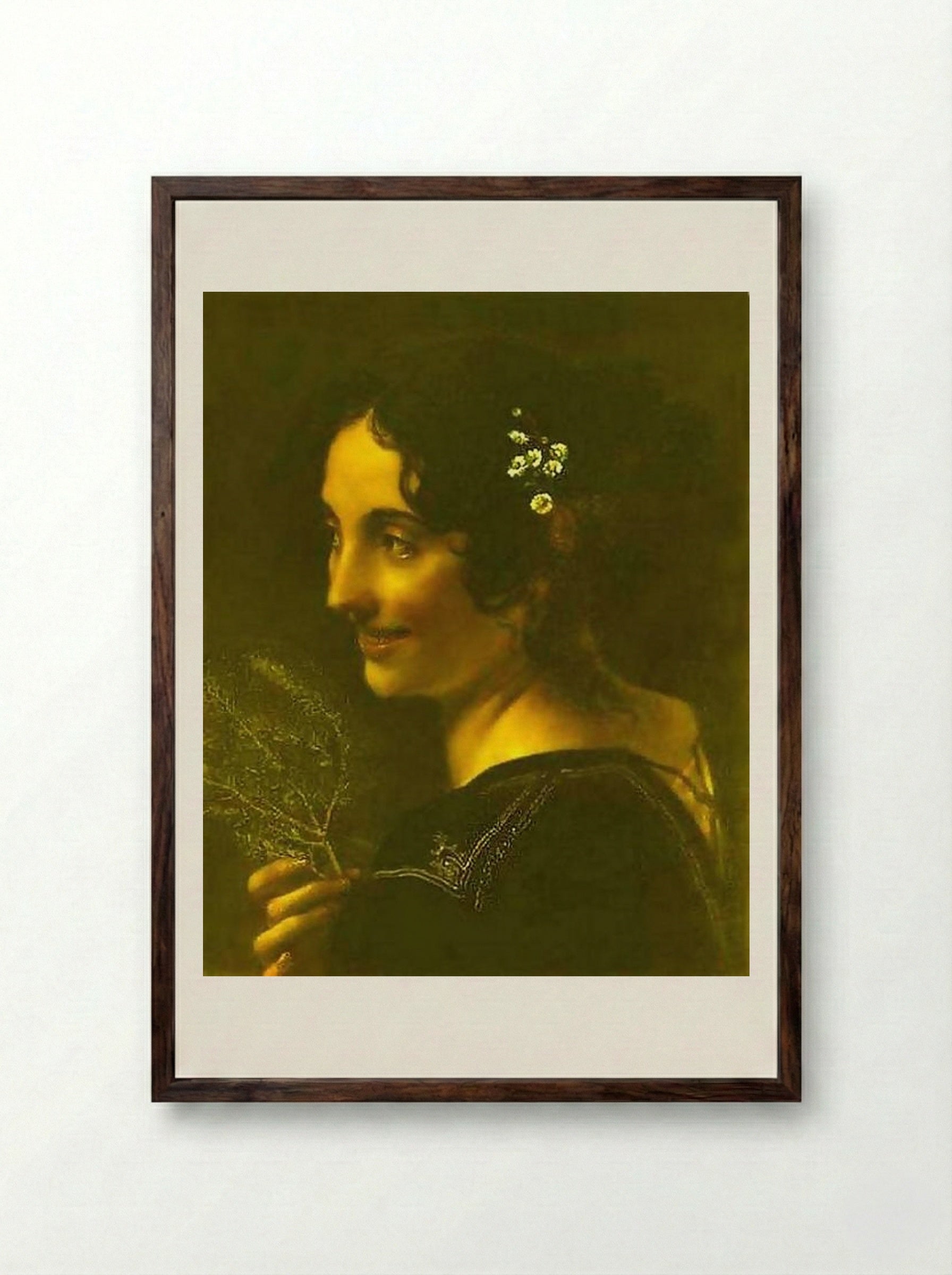 A Young Gypsy Woman with a Myrtle Branch - Orest Kiprensky - Framed Print Dark Wood