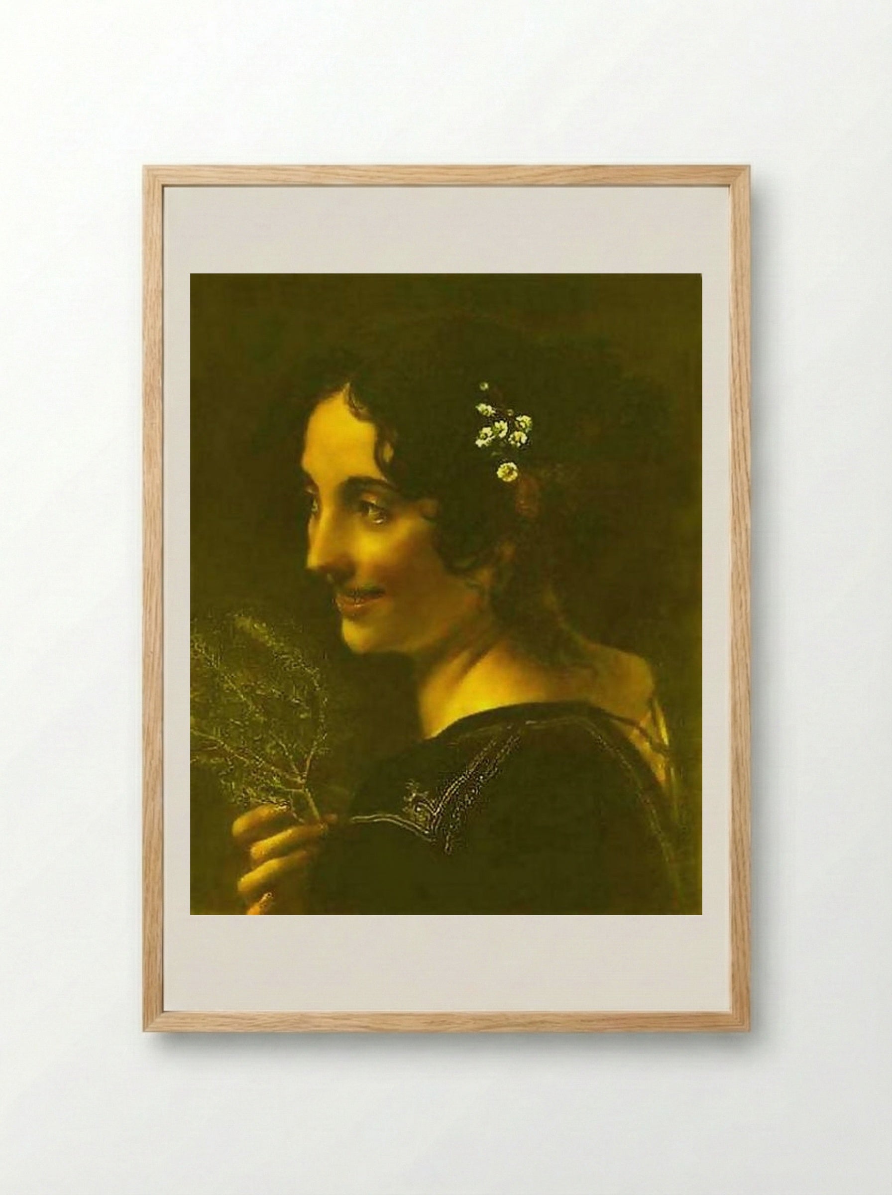 A Young Gypsy Woman with a Myrtle Branch - Orest Kiprensky - Framed Print Wood