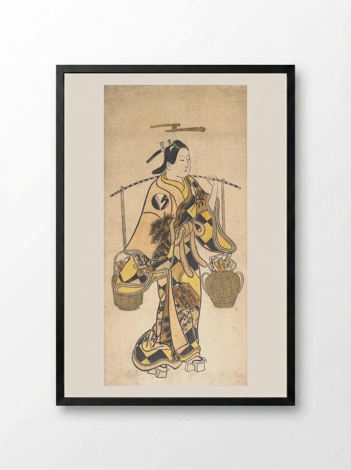 A Young Man as a Seller of Love Prophecies - Okumura Toshinobu - Framed Print Black