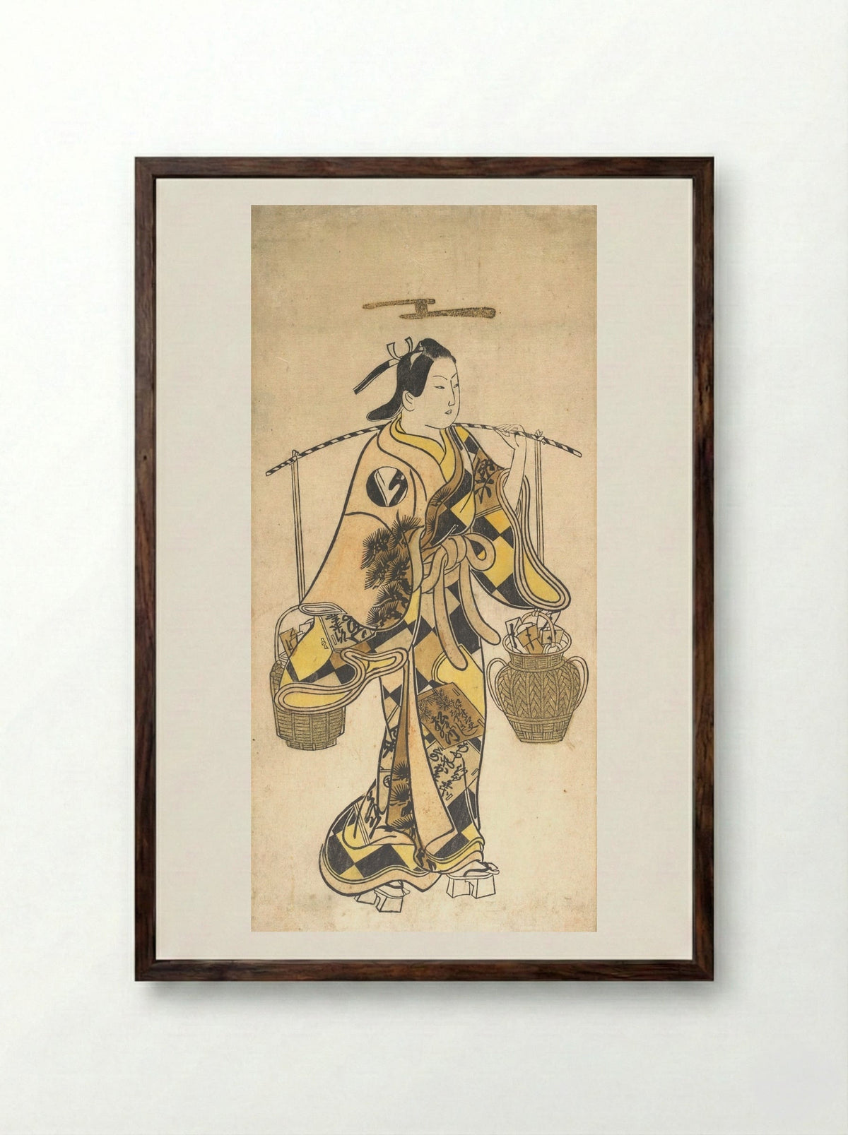 A Young Man as a Seller of Love Prophecies - Okumura Toshinobu - Framed Print Dark Wood