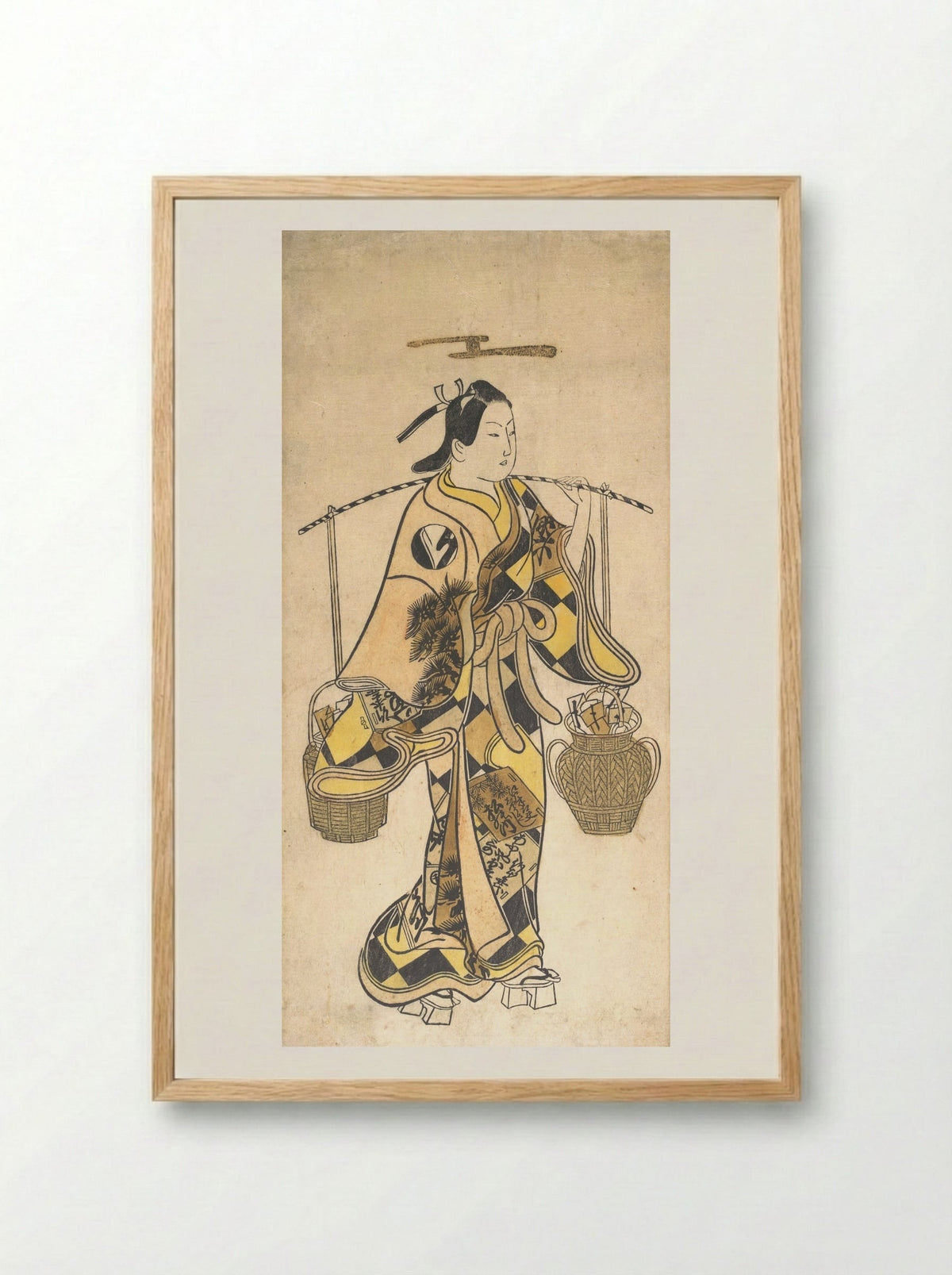 A Young Man as a Seller of Love Prophecies - Okumura Toshinobu - Framed Print Wood