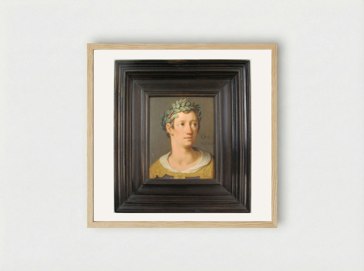 A Young Man with a Crown of Laurel Leaves - Cornelis Cornelisz. van Haarlem - Framed Print Wood