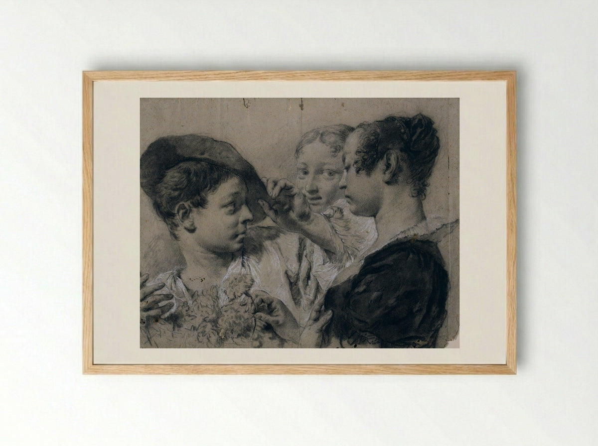 A Young Woman Buying a Pink from a Young Man - Giovanni Battista Piazzetta - Framed Print Wood