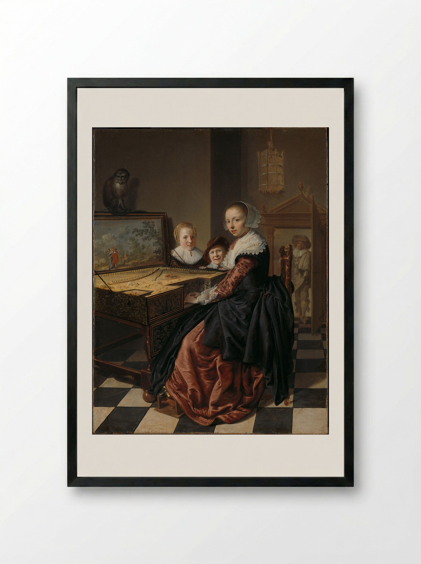 A Young Woman Playing the Virginal - Jan Miense Molenaer - Framed Print Black