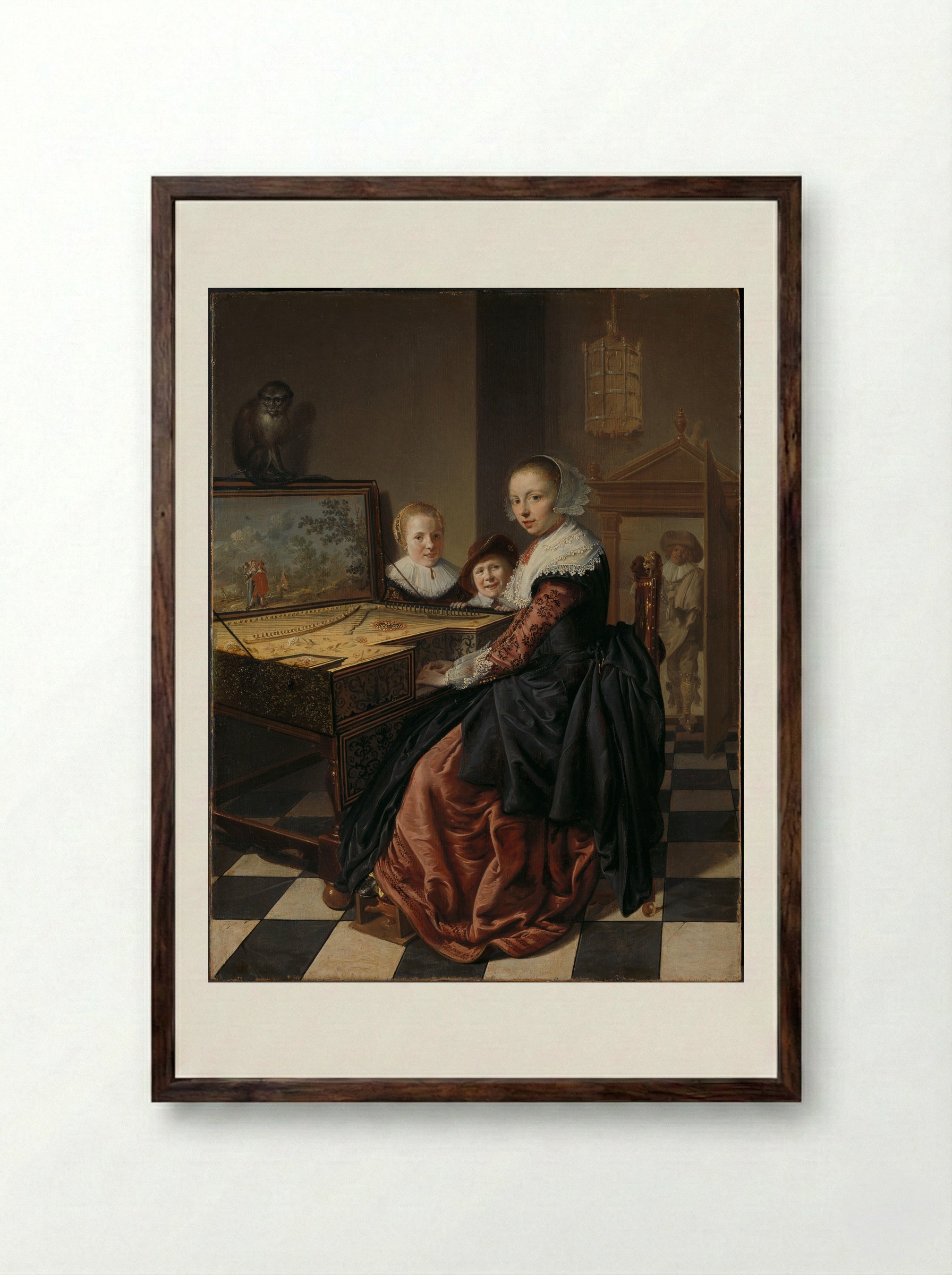 A Young Woman Playing the Virginal - Jan Miense Molenaer - Framed Print Dark Wood