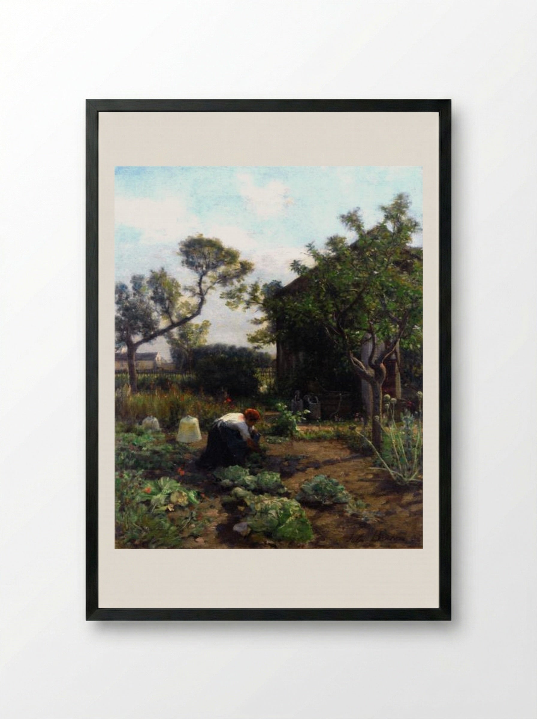 A Young Woman in the Artist's Garden, Courrières - Jules Breton - Framed Print Black