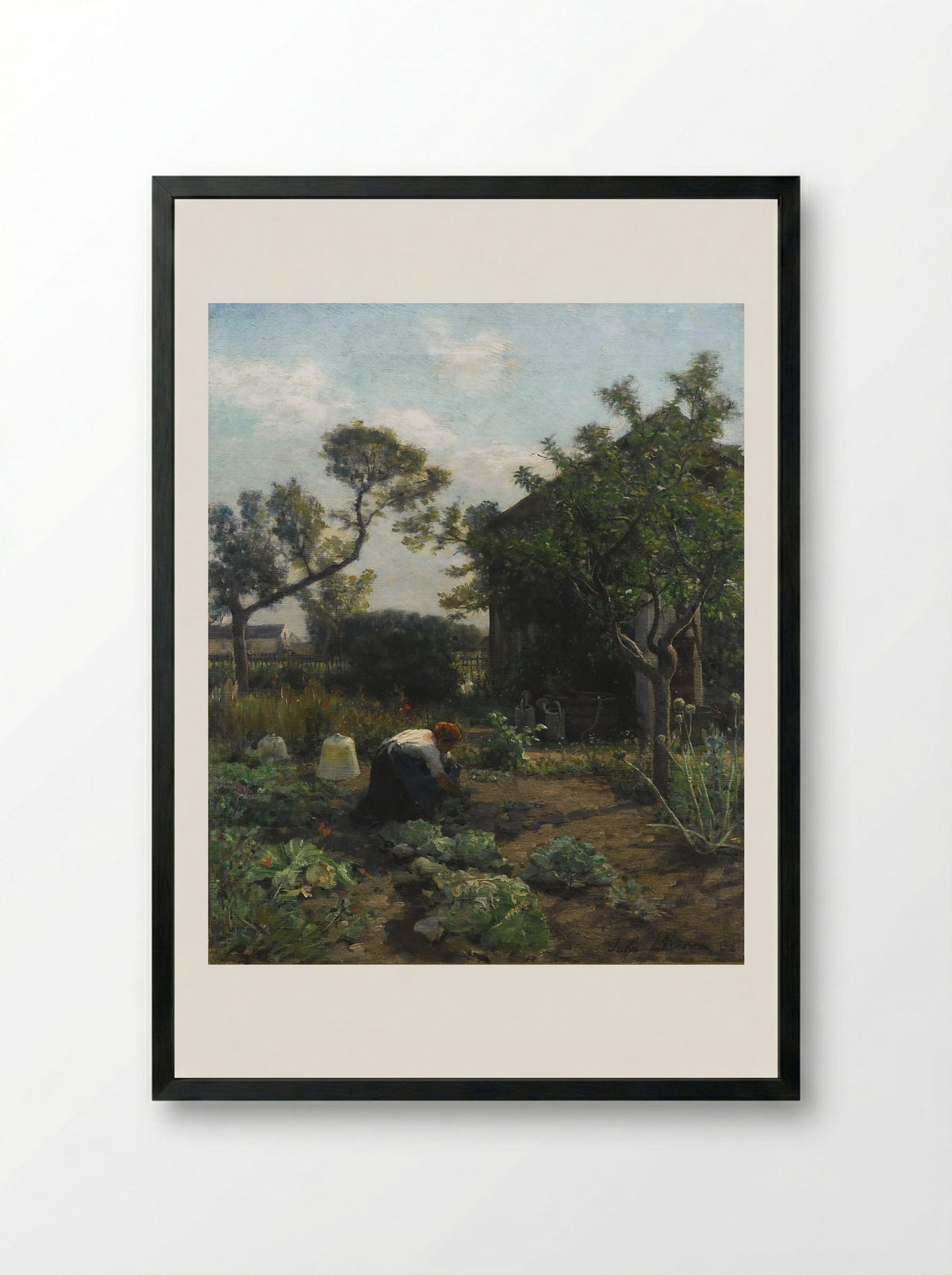 A Young Woman in the Artist's Garden, Courrières - Jules Breton - Framed Print Black