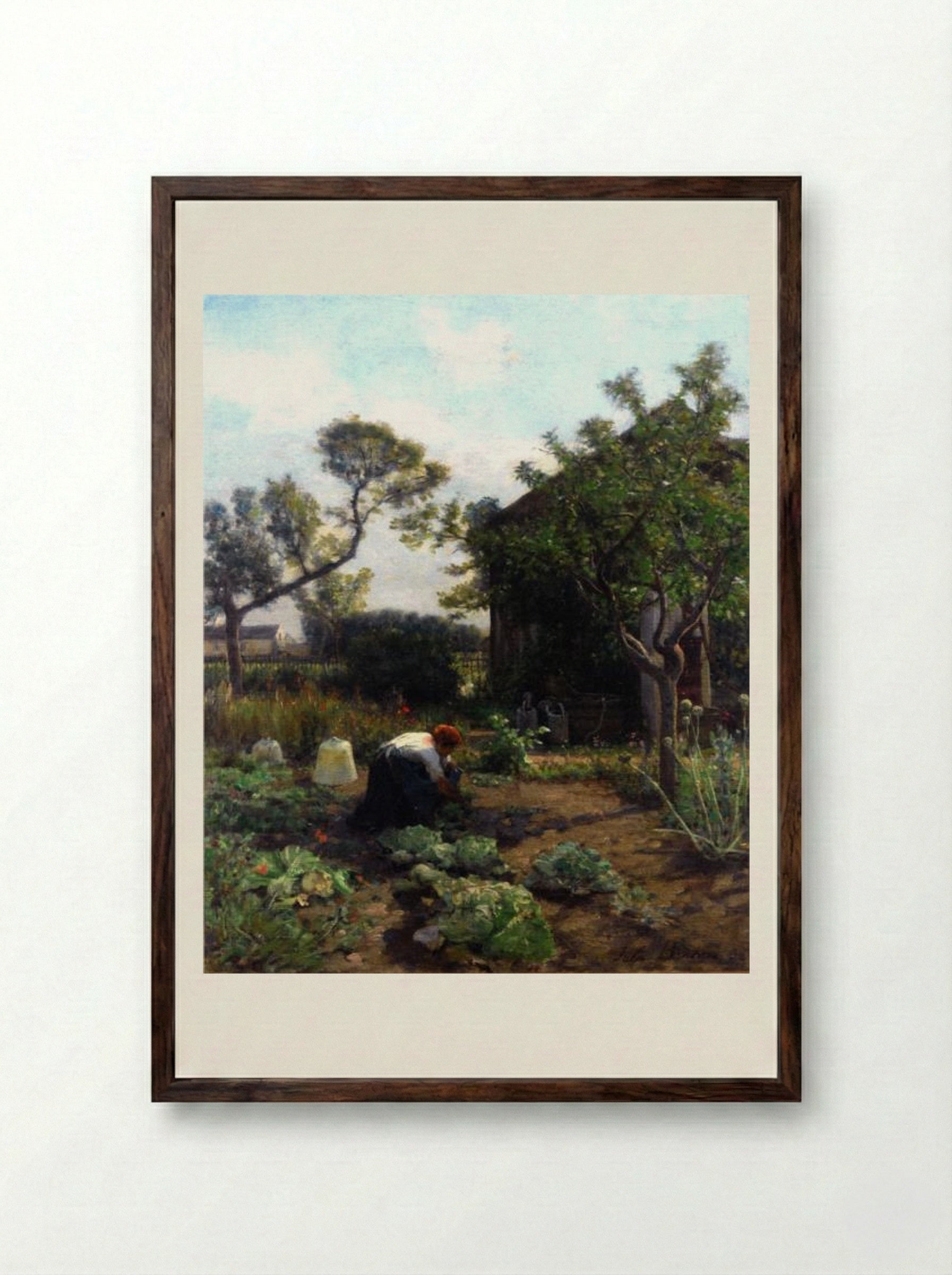 A Young Woman in the Artist's Garden, Courrières - Jules Breton - Framed Print Dark Wood