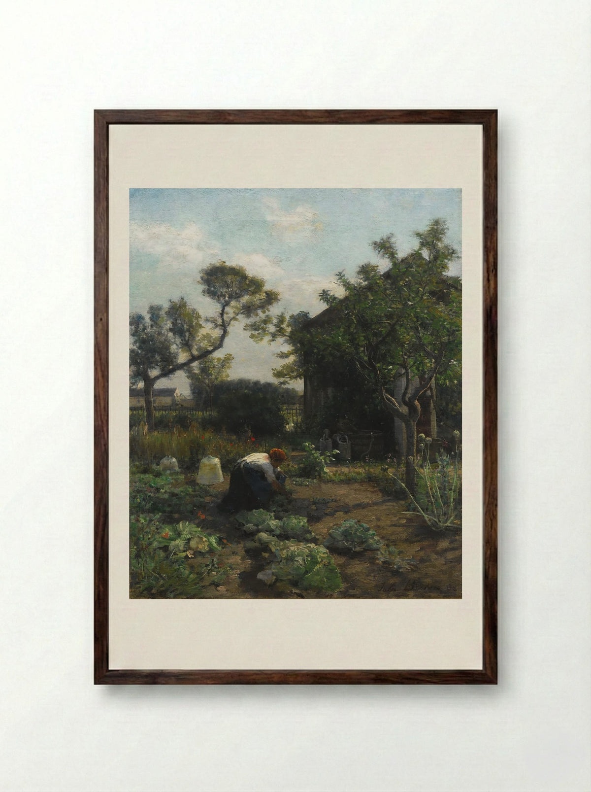 A Young Woman in the Artist's Garden, Courrières - Jules Breton - Framed Print Dark Wood