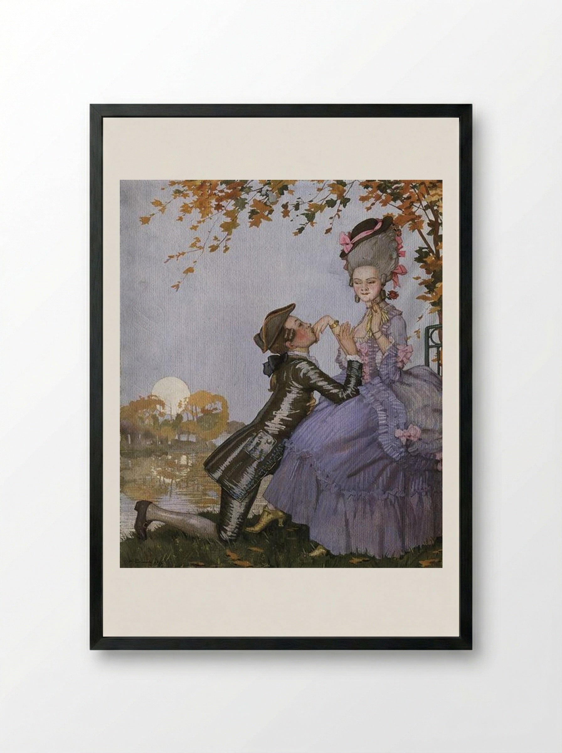 A Youth on His Knees in Front of a Lady - Konstantin Somov - Framed Print Black