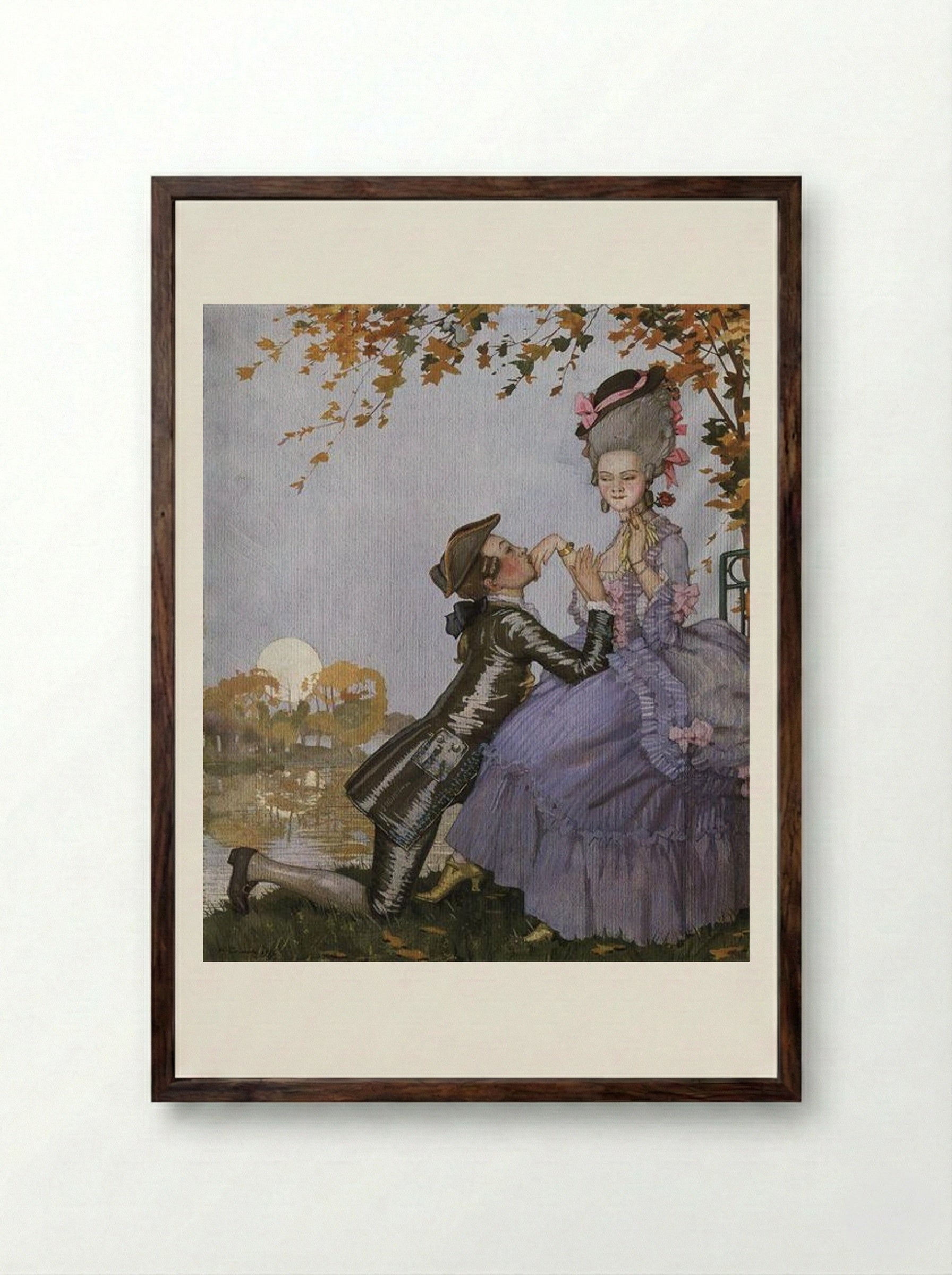 A Youth on His Knees in Front of a Lady - Konstantin Somov - Framed Print Dark Wood