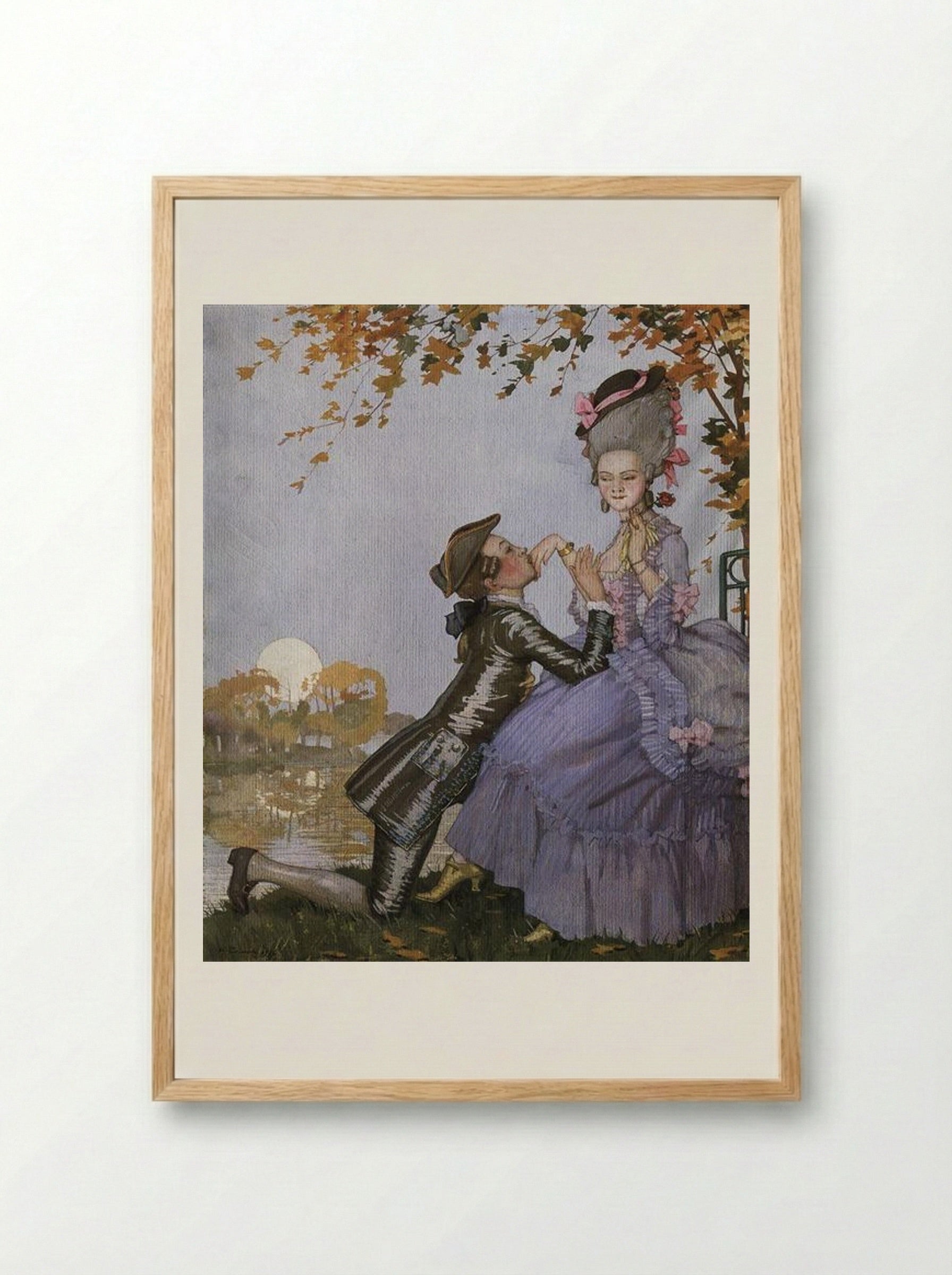 A Youth on His Knees in Front of a Lady - Konstantin Somov - Framed Print Wood