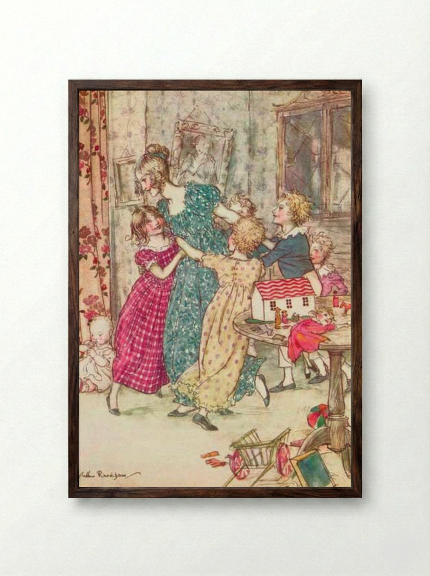 A flushed and boisterous group - Arthur Rackham - Framed Print Dark Wood