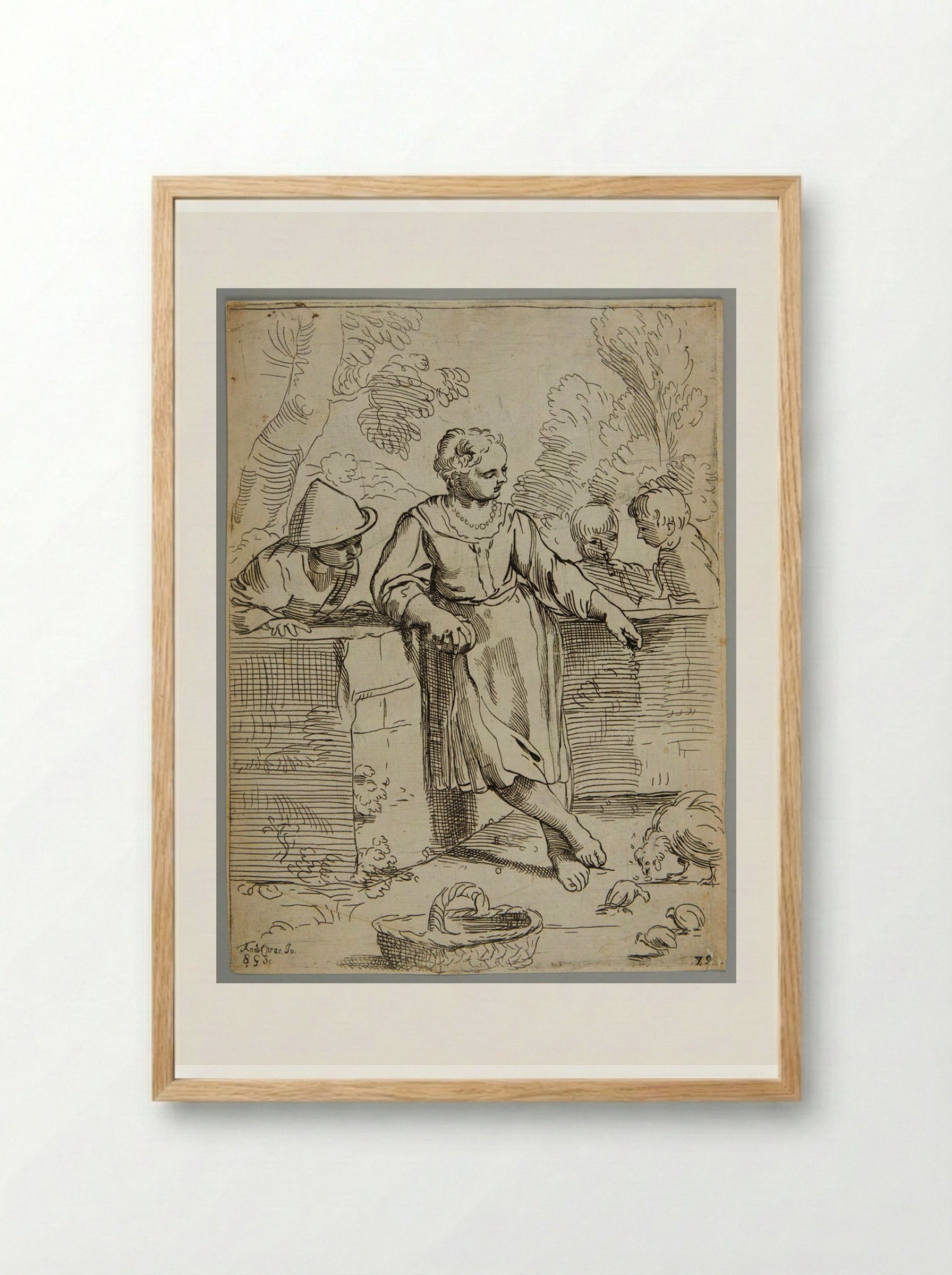 A girl who cares for chickens - Simon Guillain - Framed Print Wood