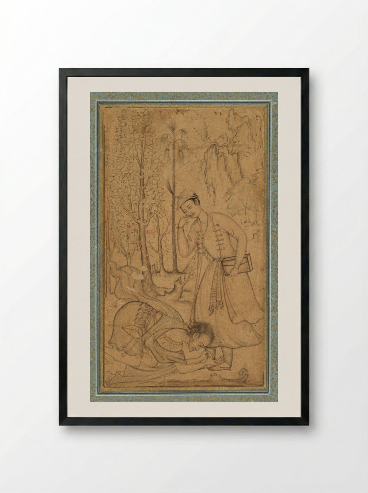 A holy man prostrating himself before a learned prince - Manohar - Framed Print Black