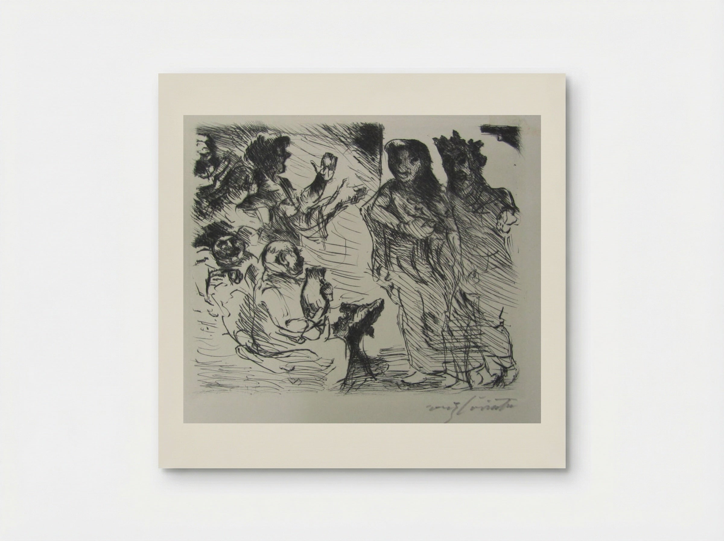 A man and a woman standing before a seated Roman with figures clapping in the background - Lovis Corinth - Poster