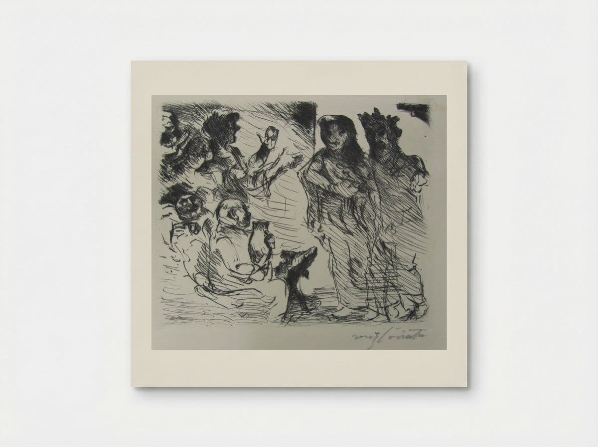 A man and a woman standing before a seated Roman with figures clapping in the background - Lovis Corinth - Poster