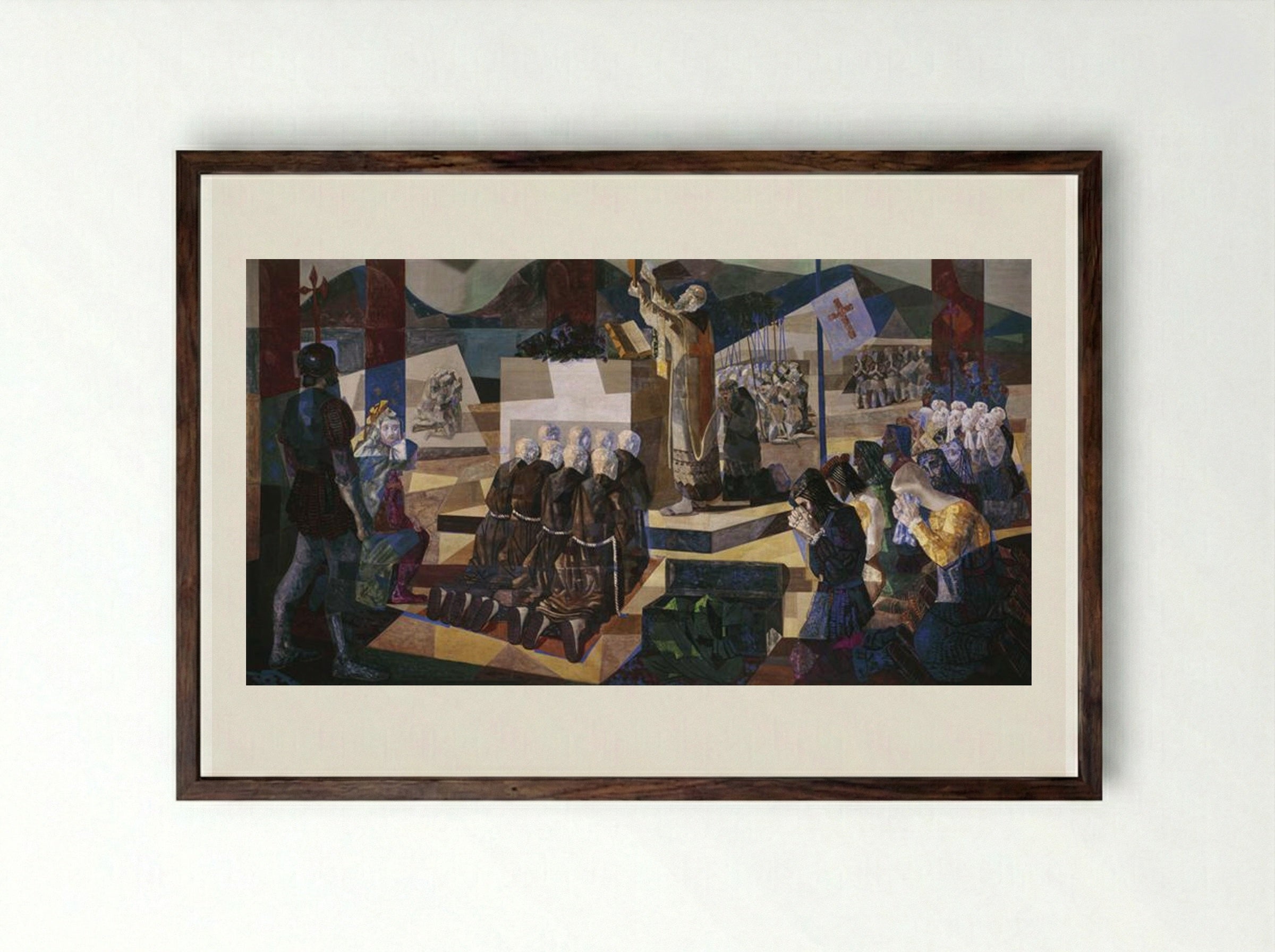 A primeira missa no Brasil - Candido Portinari - Framed Print Dark Wood
